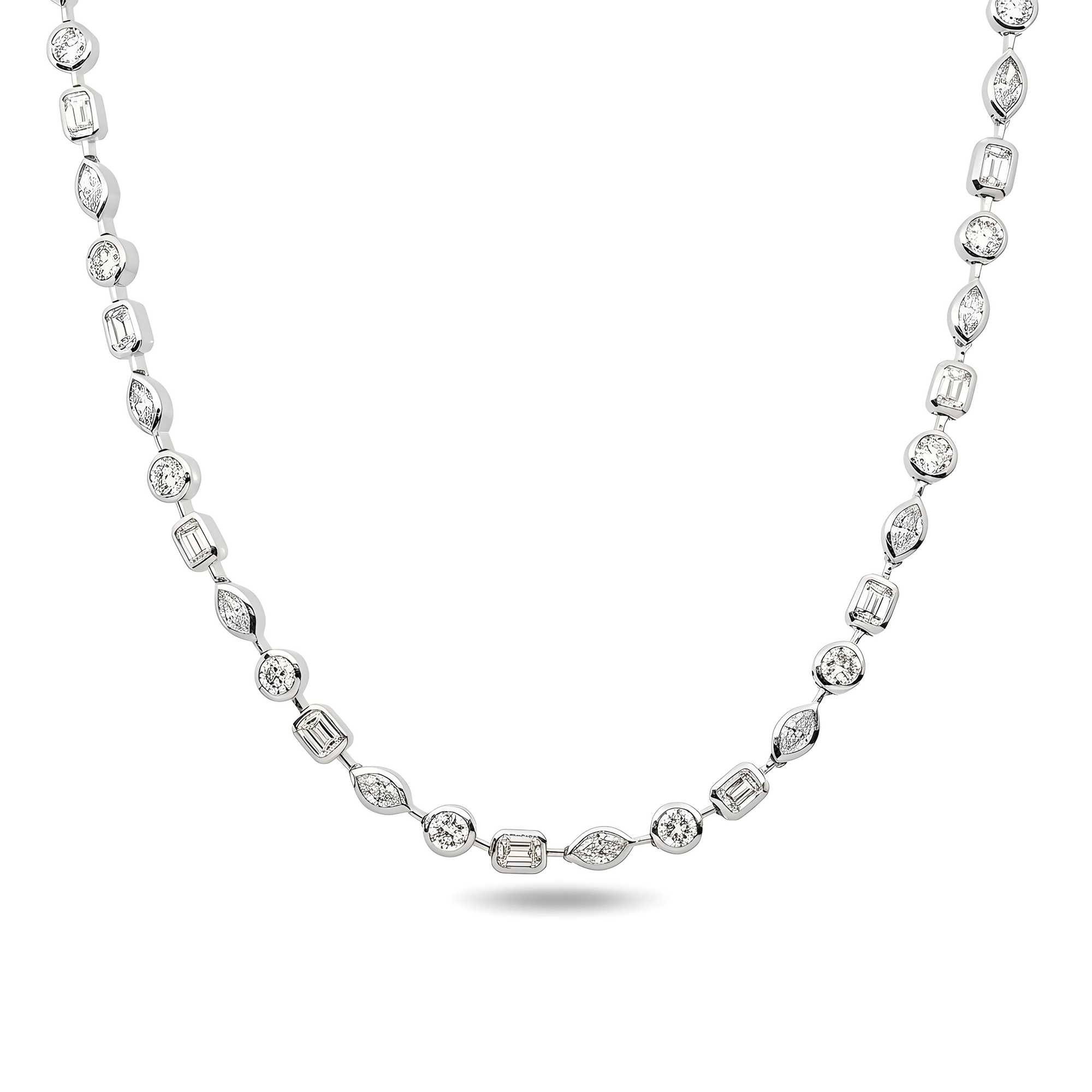 14K Yellow Gold Bezel Set Multi Cut Diamond Necklace 12.58ct