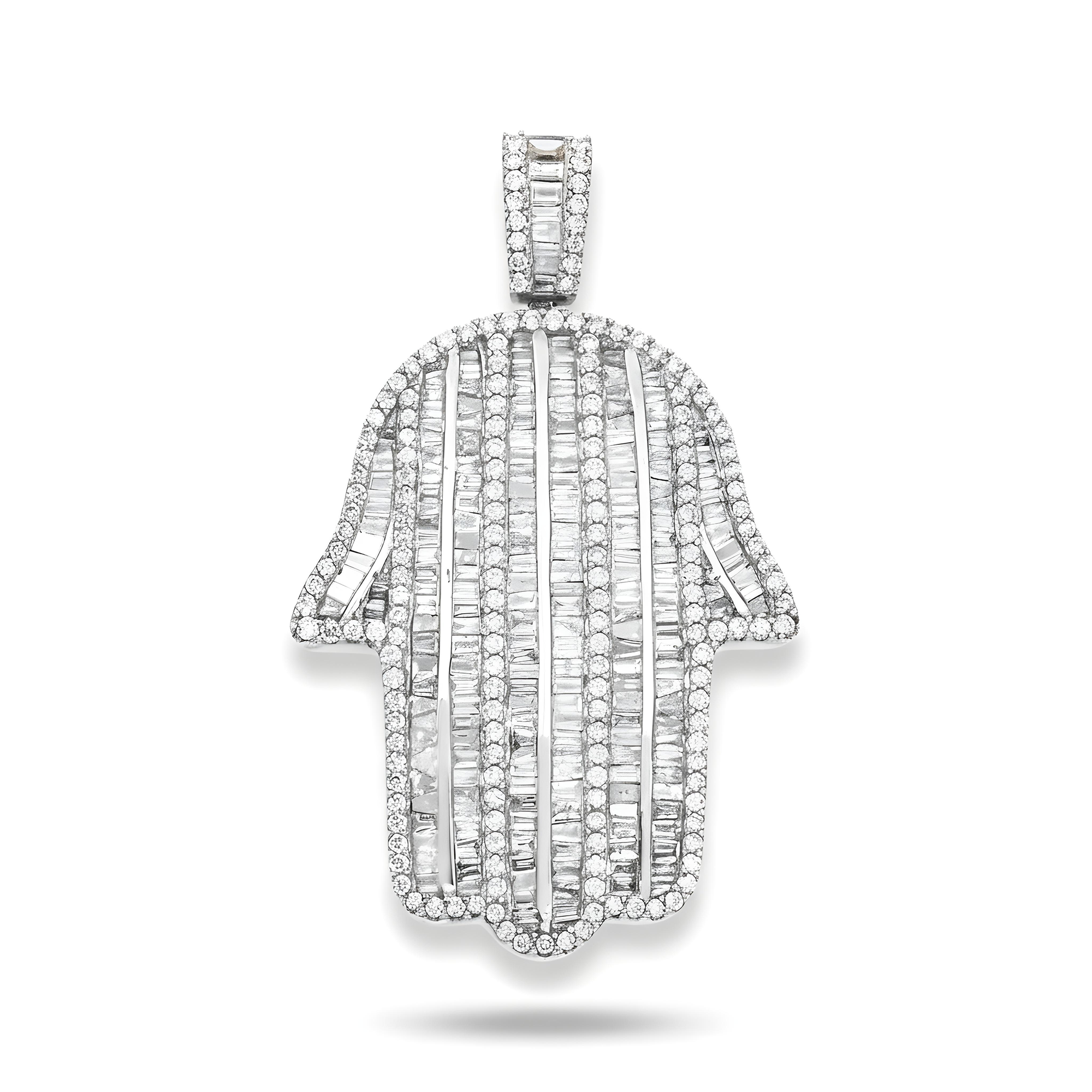 14K Rose Gold Baguette & Round Diamond Hamsa Pendant 3.52ct