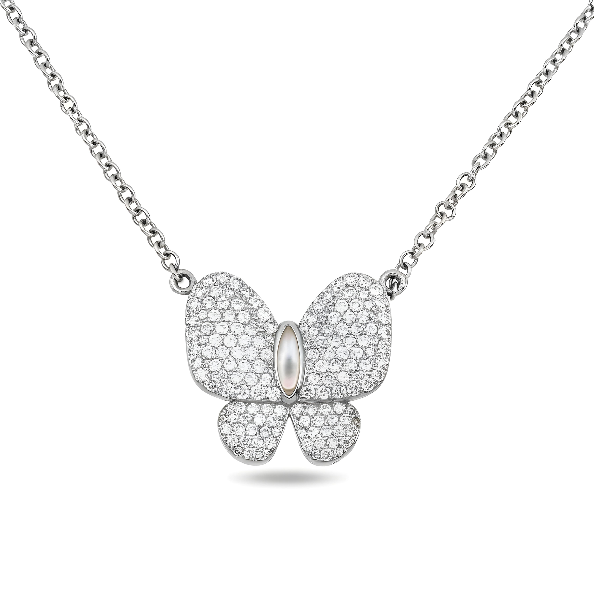 Double Sided - 14K Rose Gold Mother of Pearl & Diamond Butterfly Necklace 1.20ct