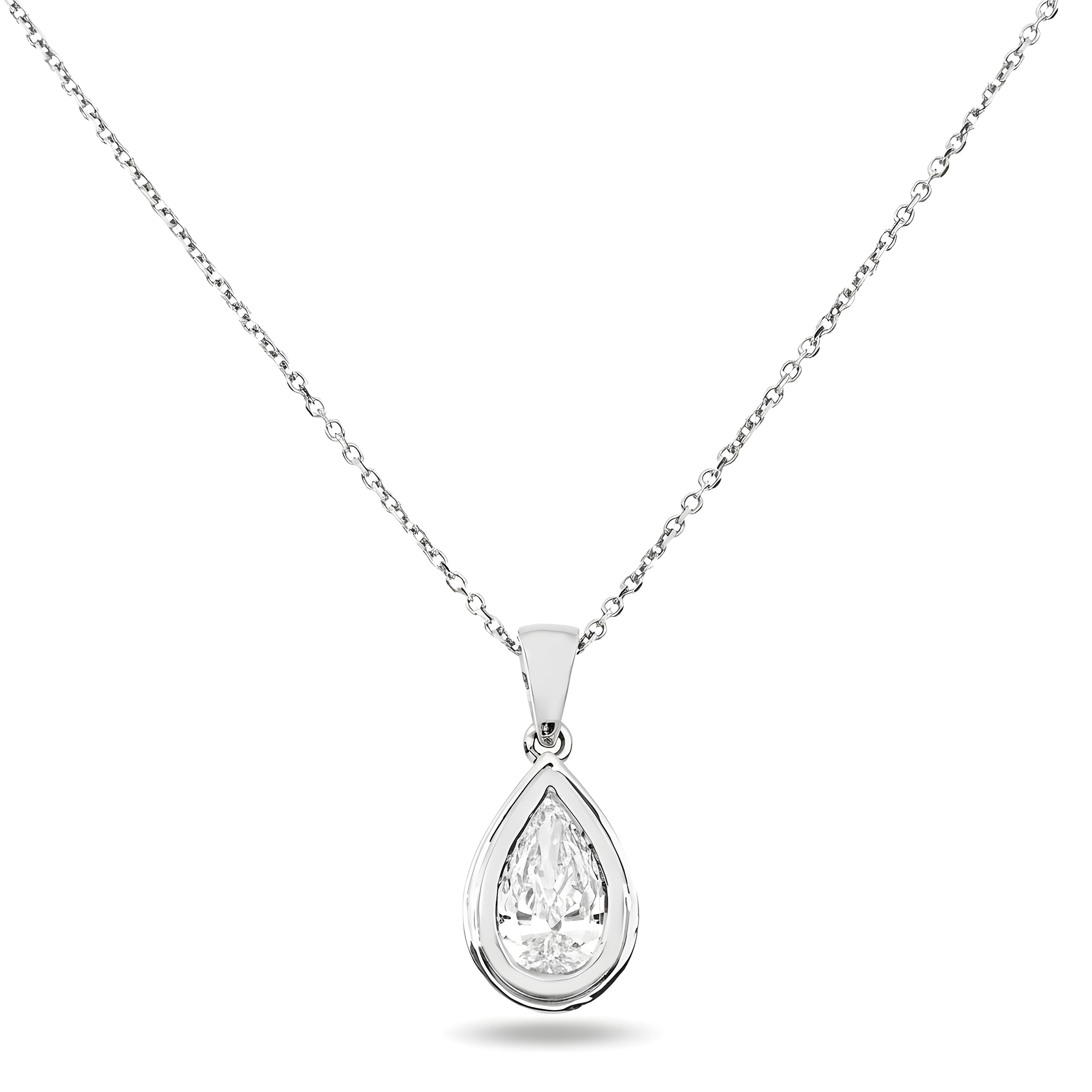 14K Yellow Gold Bezel Set Solitaire Pear Cut Diamond Necklace 1.23ct