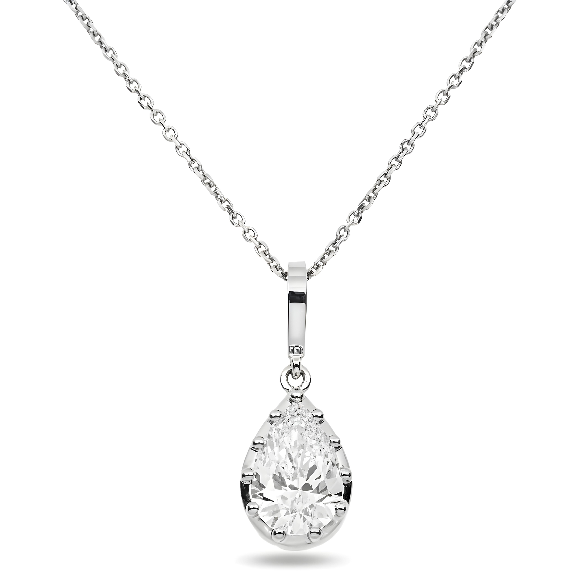 14K Yellow Gold Pear Cut Diamond Pendant & Chain Necklace 1.59ct