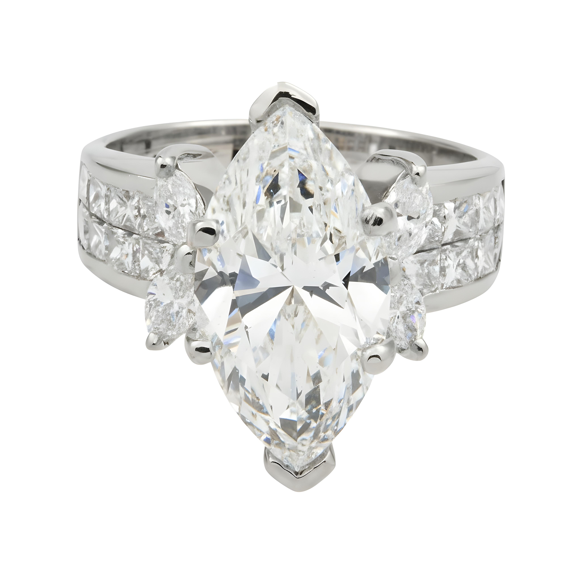 18K Yellow Gold 5.13ct Marquise Cut Diamond Engagement Ring 7.08ctw