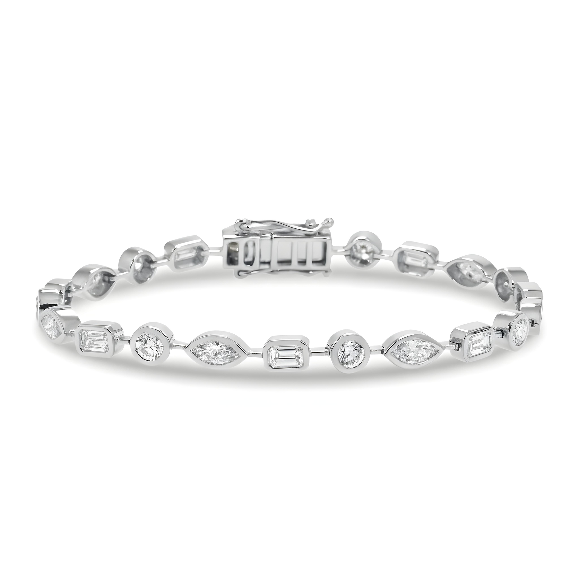 14K Yellow Gold Bezel Set Multi Cut Diamond Satellite Bracelet 4.30ct