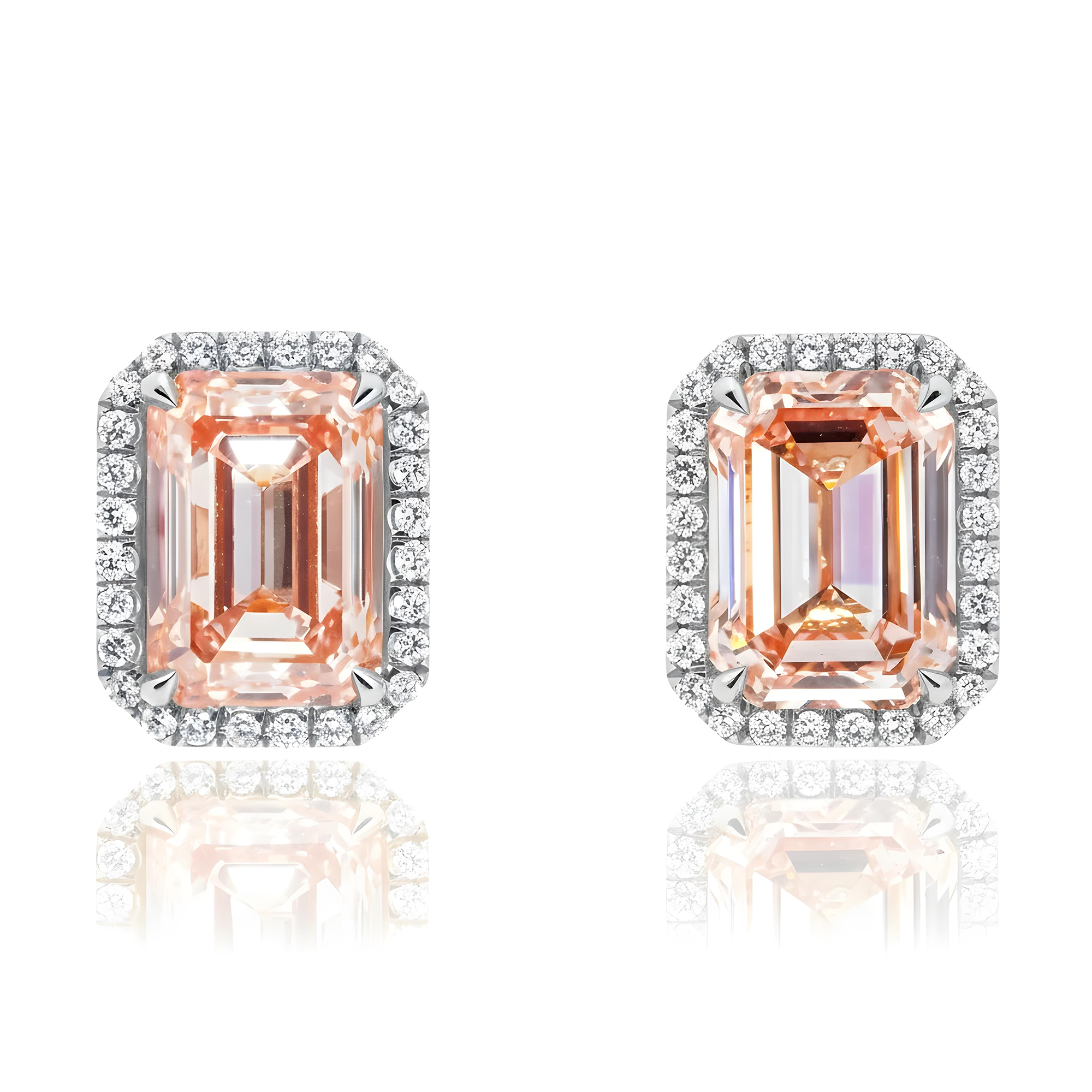 GIA 18K Rose Gold Emerald Cut Fancy Vivid Pink Diamond Stud Earrings 12.10ctw