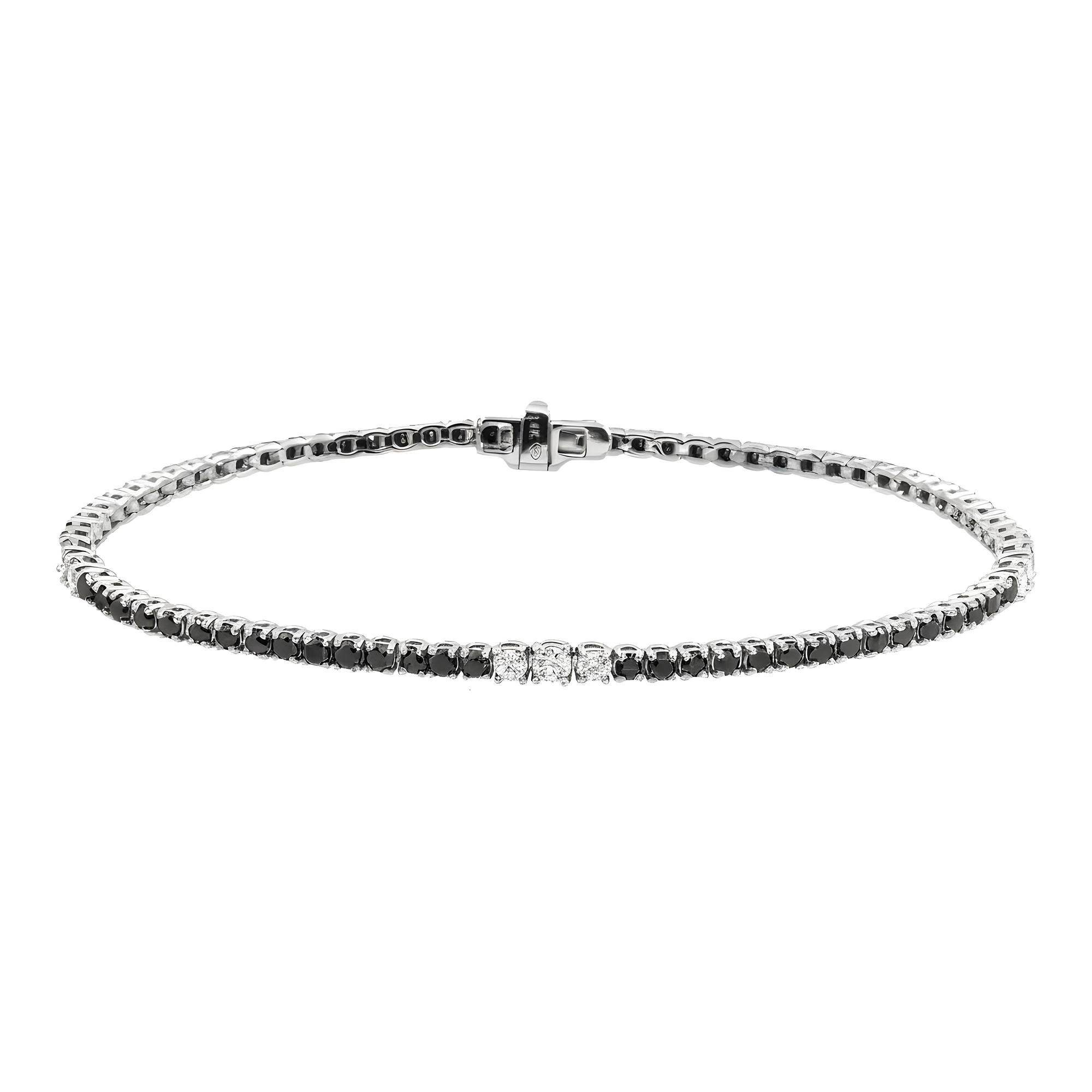 14K Yellow Gold Round Black & White Diamond Tennis Bracelet 2.90ct