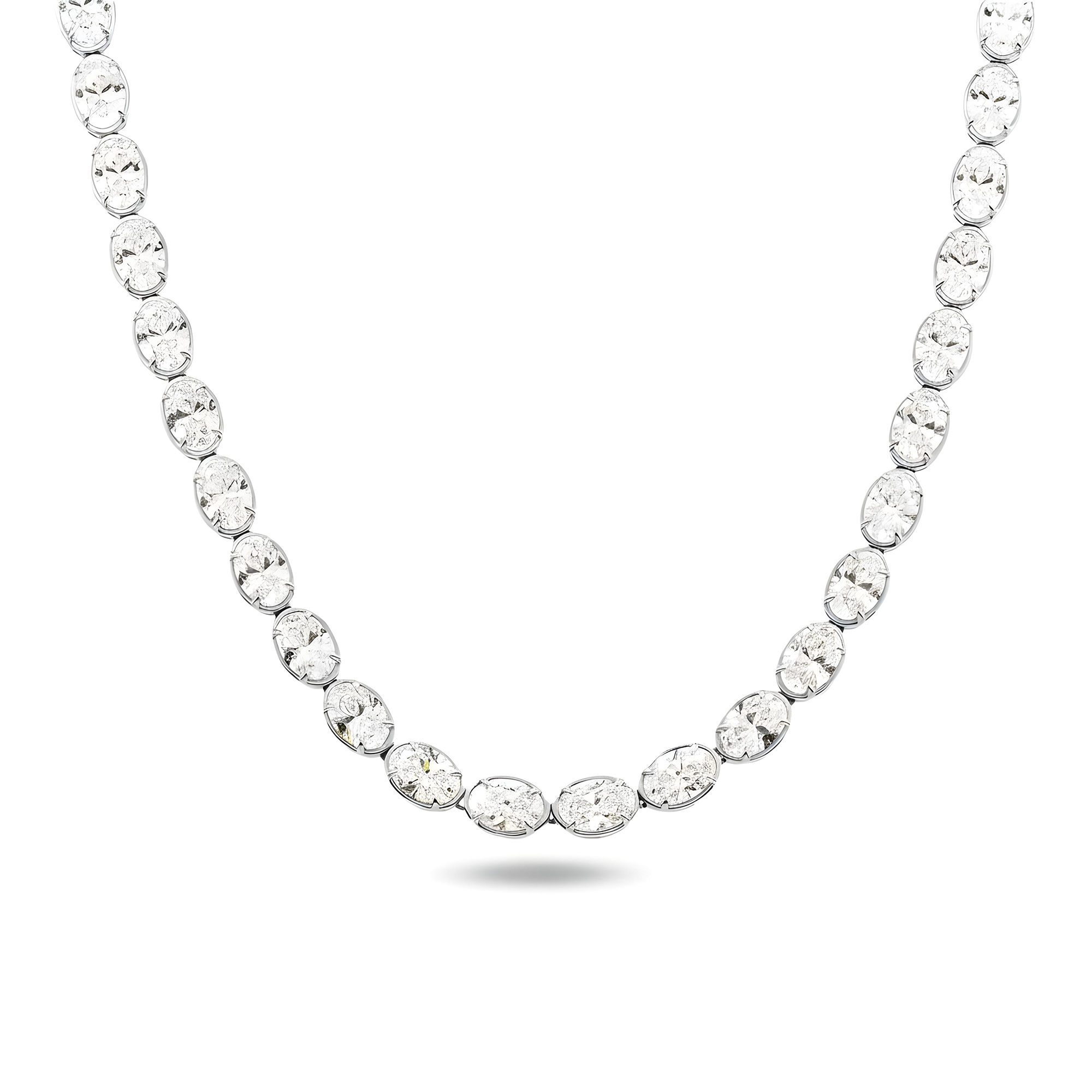 14K Yellow Gold Bezel Set Oval Cut Diamond Necklace 46.37ct