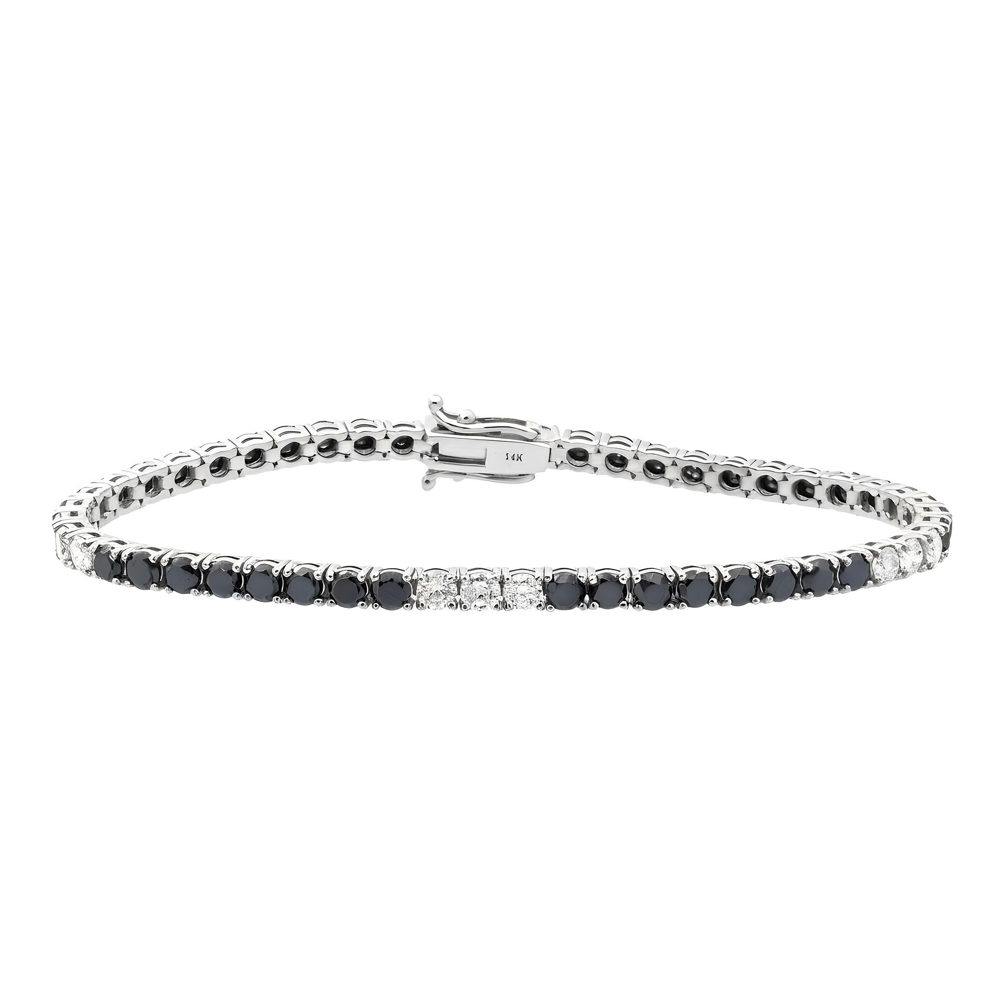 14K Yellow Gold White & Black Round Diamond Tennis Bracelet 7.37ct