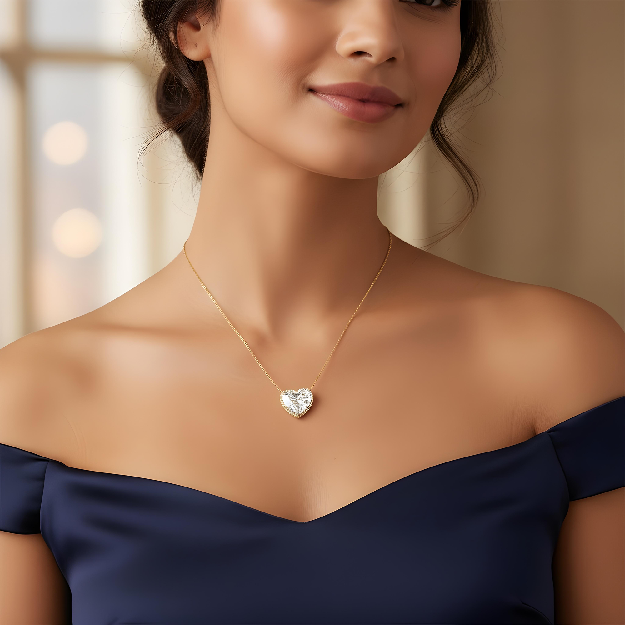 Platinum Heart Cut Diamond Pendant & Chain Necklace 22.23ct