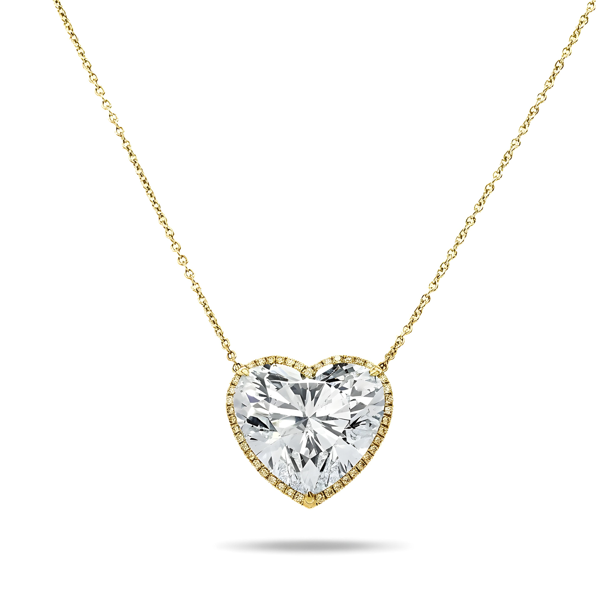 Platinum Heart Cut Diamond Pendant & Chain Necklace 22.23ct