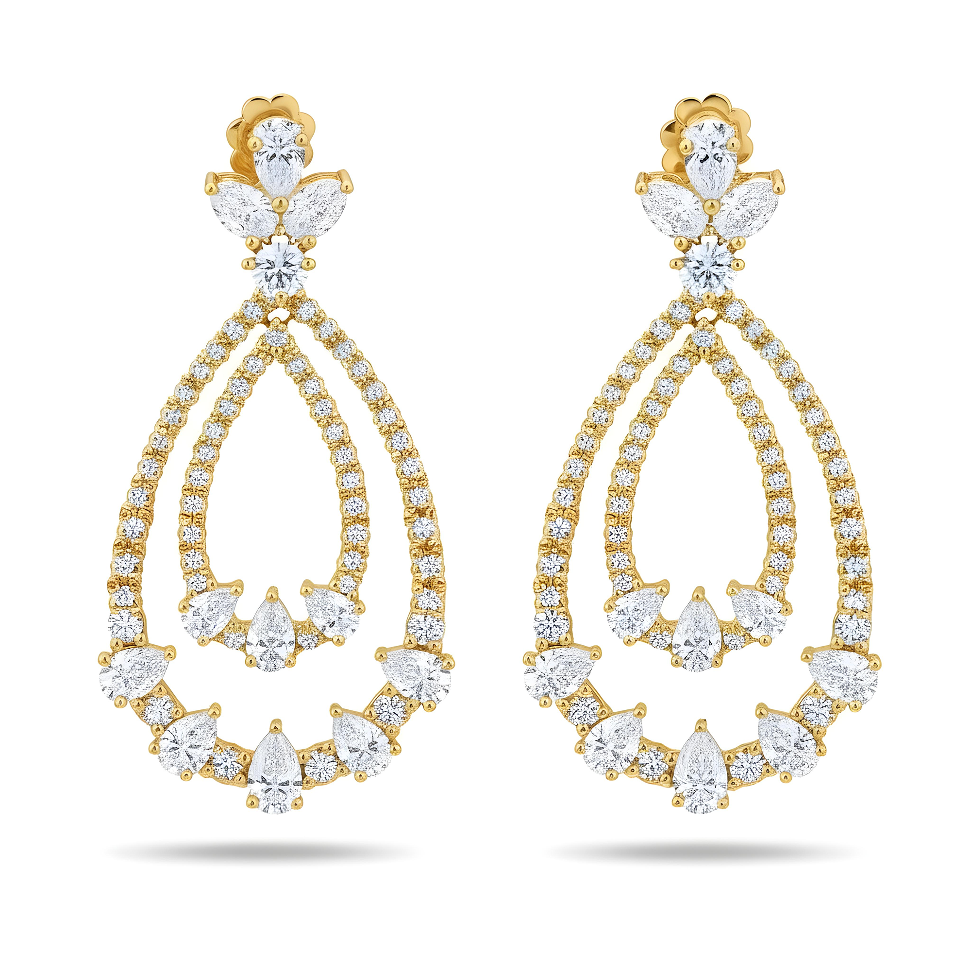 18K White Gold Double Teardrop Pear & Round Cut Diamond Earrings 10.26ctw
