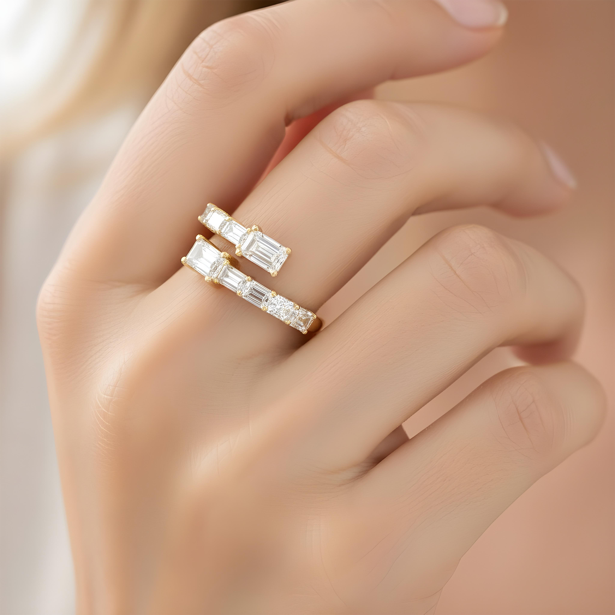 14K White Gold Emerald Cut Diamond Wrap Ring 2.96ct
