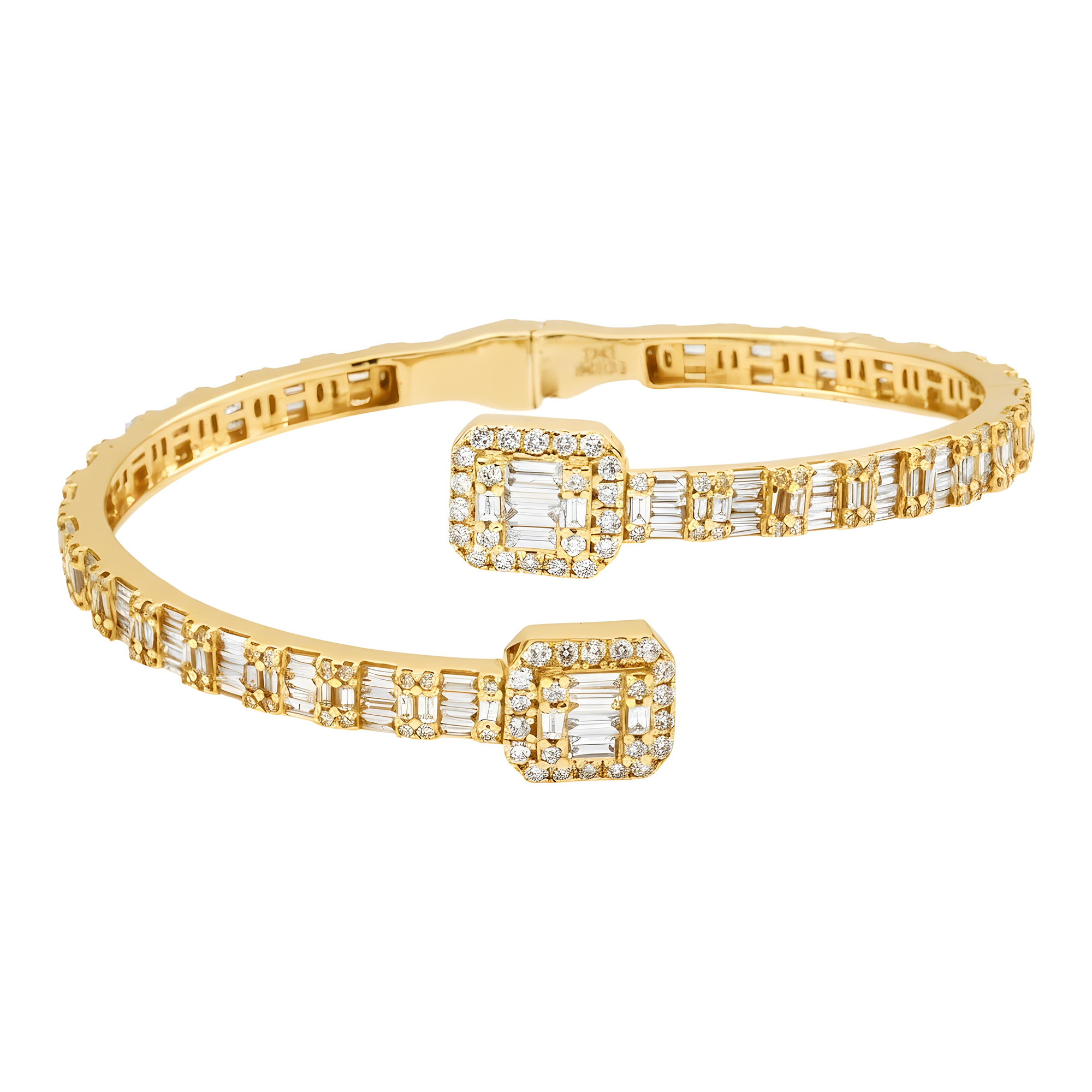 14K White Gold Baguette & Round Diamond Bangle Bracelet 7.05ct