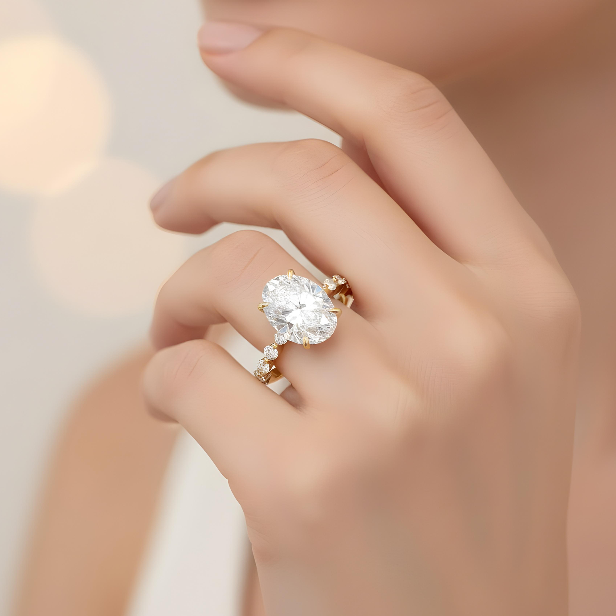 GIA 18K White Gold 4ct Oval Cut Diamond Engagement Ring 5ctw
