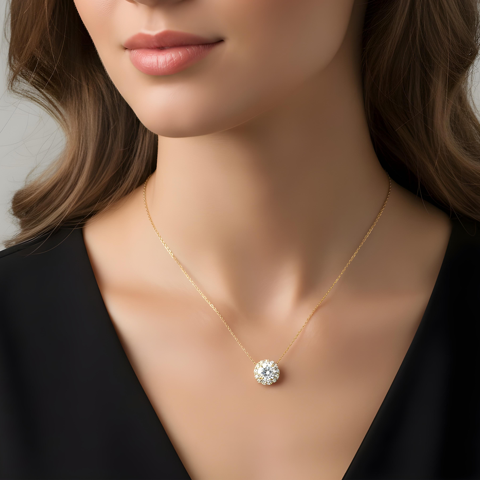 14K & 18K White Gold Round Diamond Pendant & Chain Necklace 2.27ct