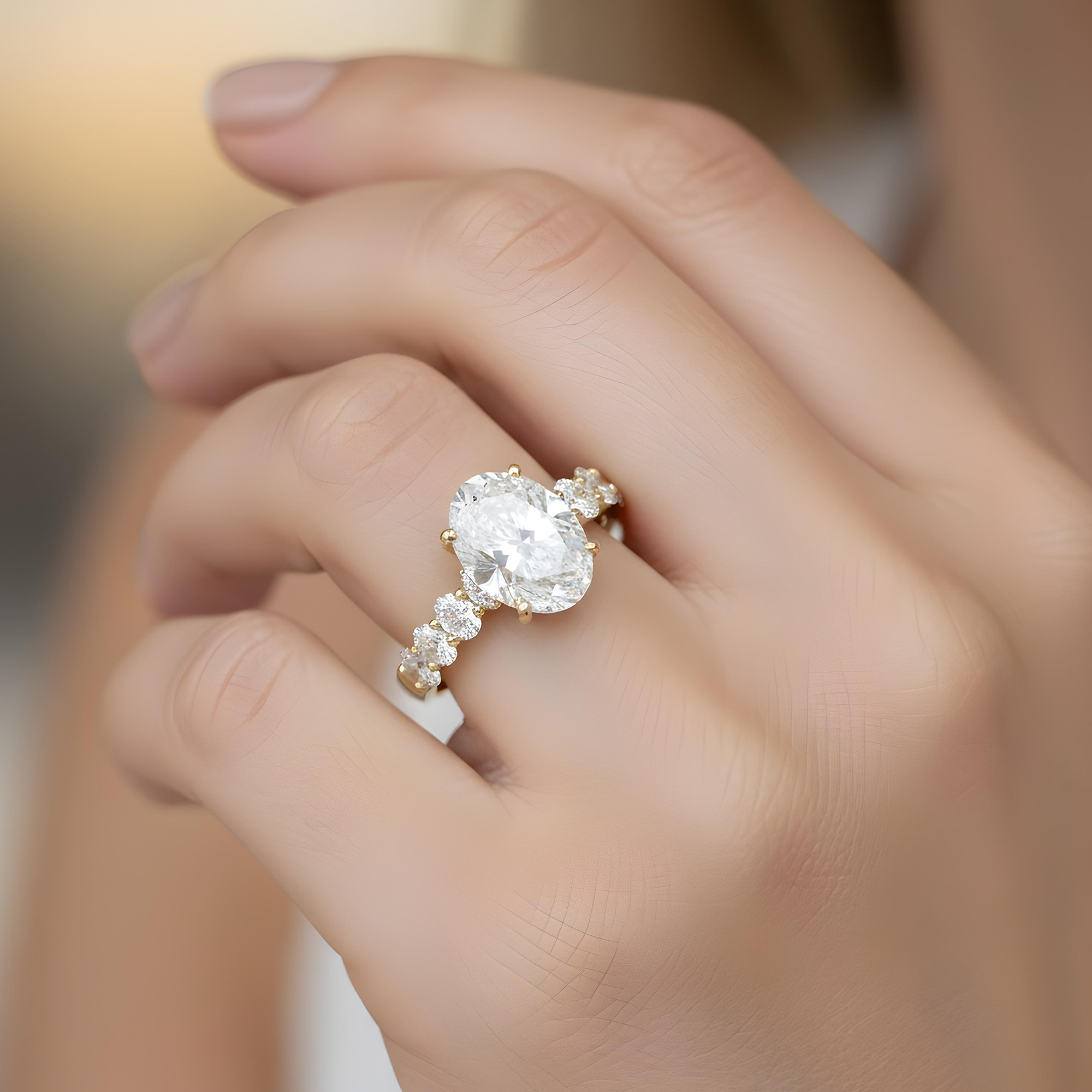 18K White Gold 4.73ct Oval Cut Engagement Ring 7.38ctw