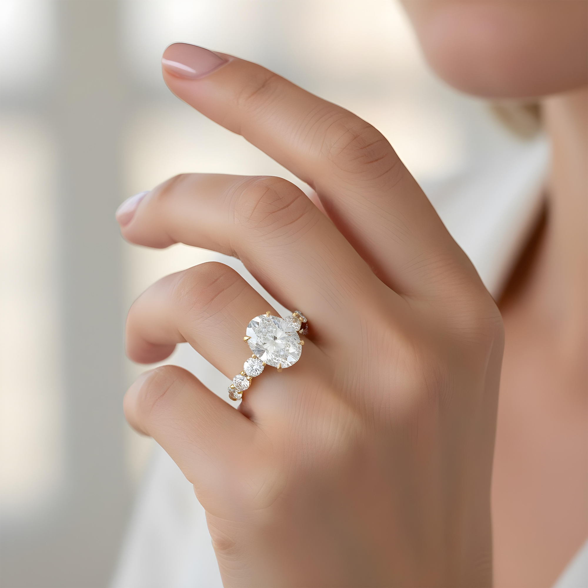 18K White Gold 4.51ct Oval Cut Diamond Engagement Ring 7.86ctw
