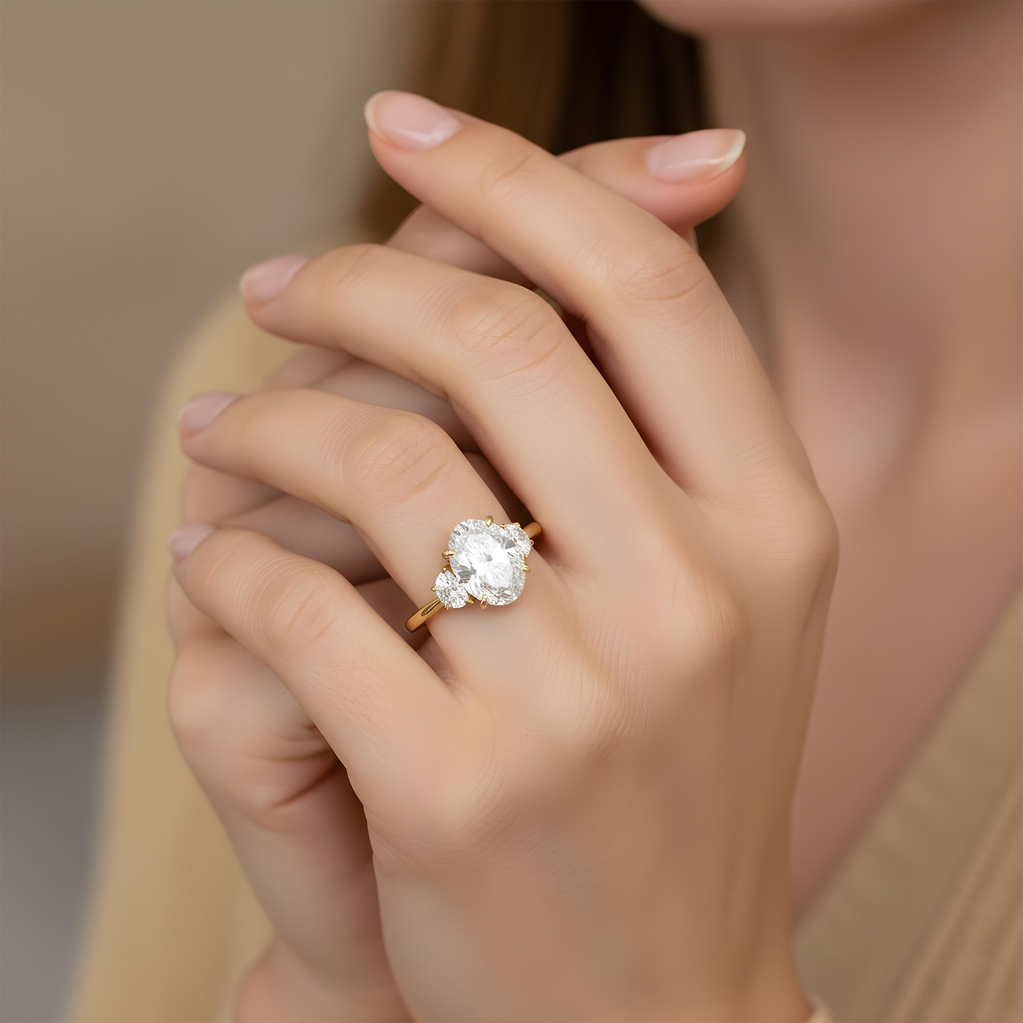 Platinum 3.72ct Oval Cut Triple Diamond Engagement Ring 4.23ctw