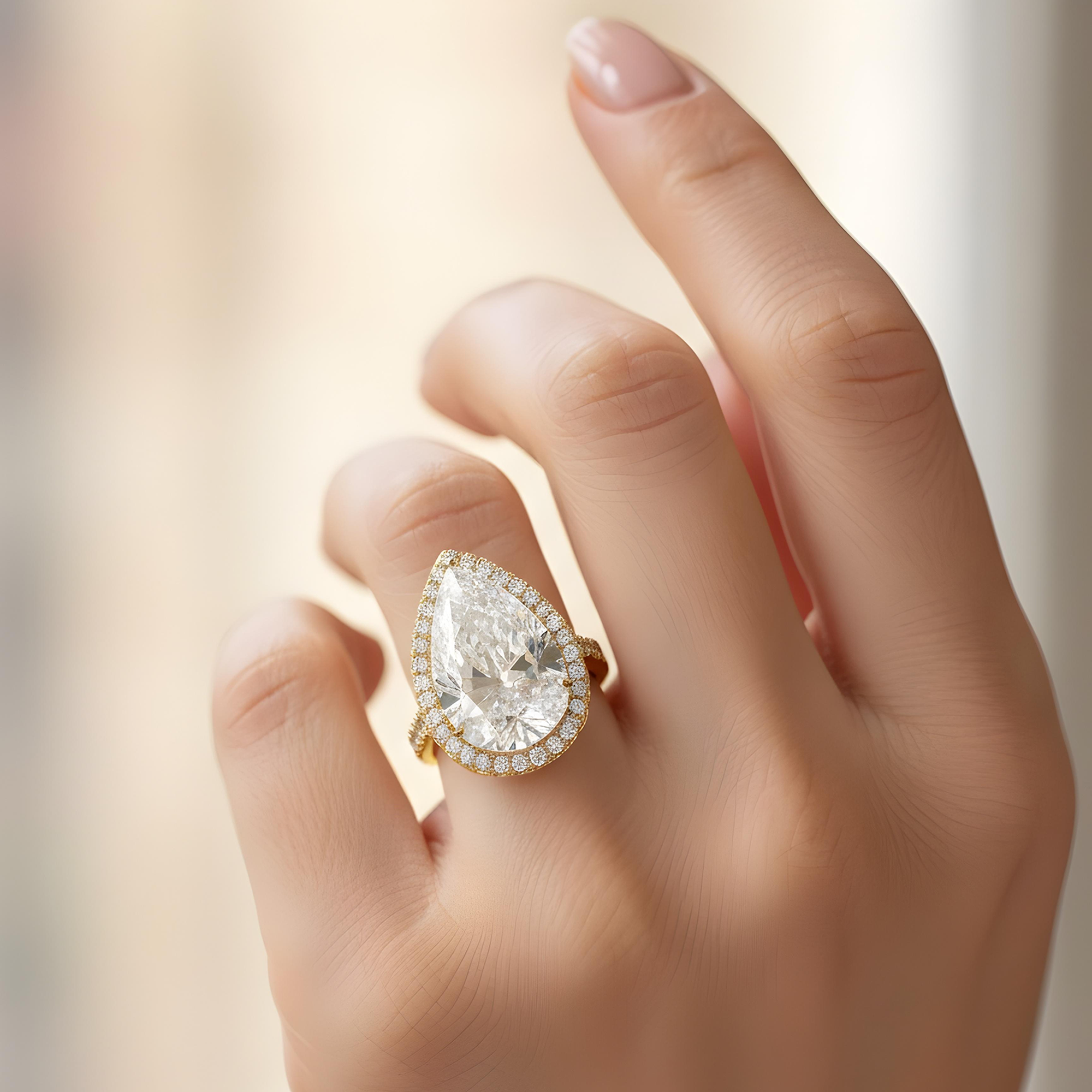 GIA Platinum 13.03ct Pear Cut Diamond Engagement Ring 15.03ct