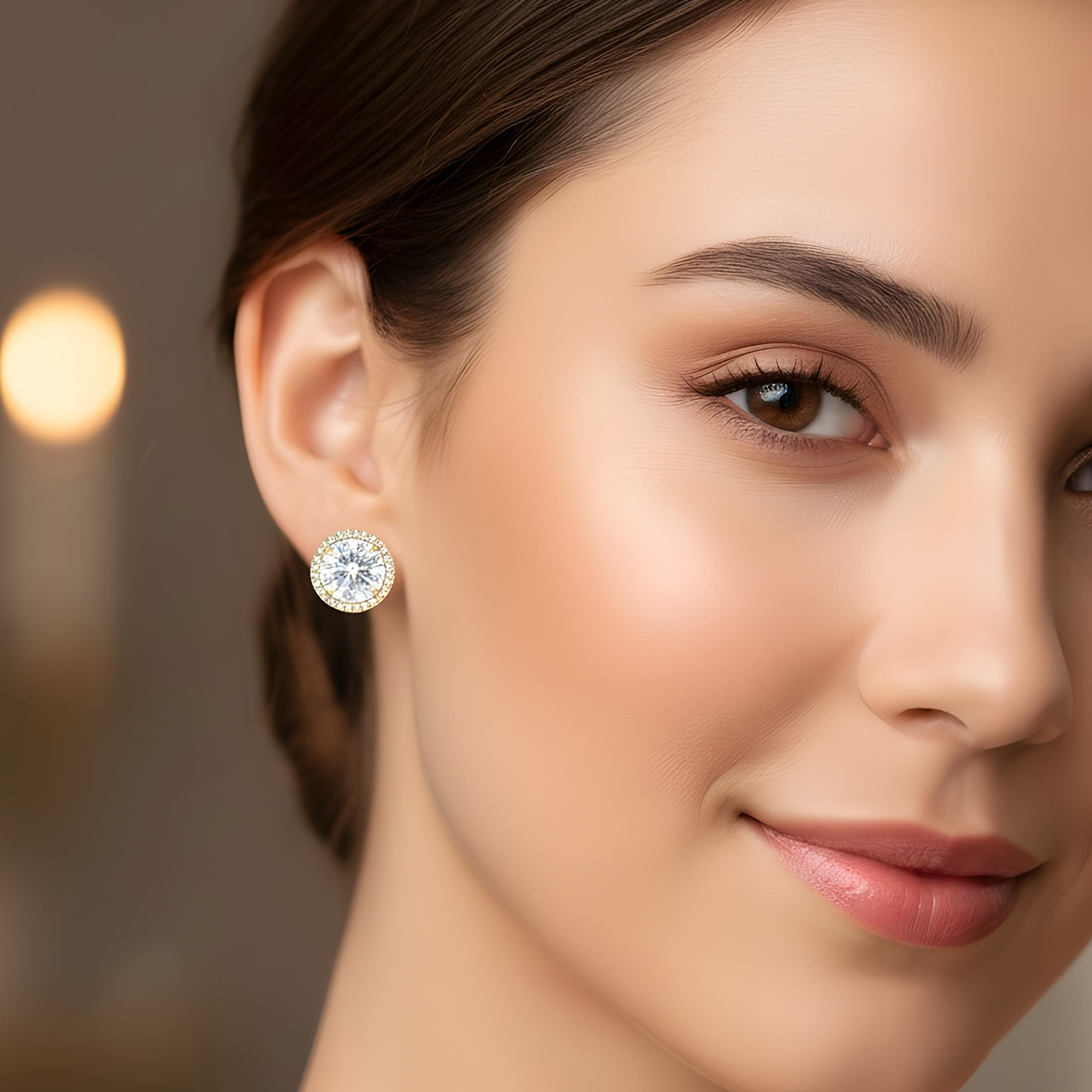18K White Gold 5ct Each Round Diamond Stud Earrings W/ Halo 10.55ctw