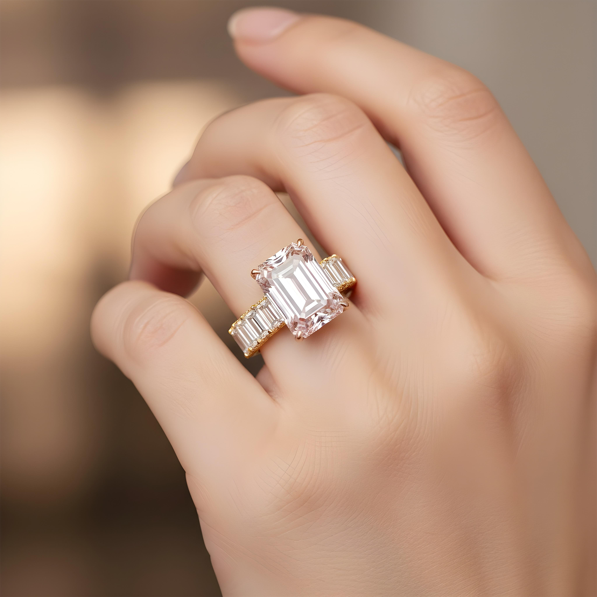 18K White Gold 15.62ct Fancy Intense Pink Emerald Cut Diamond Ring 21.74ctw
