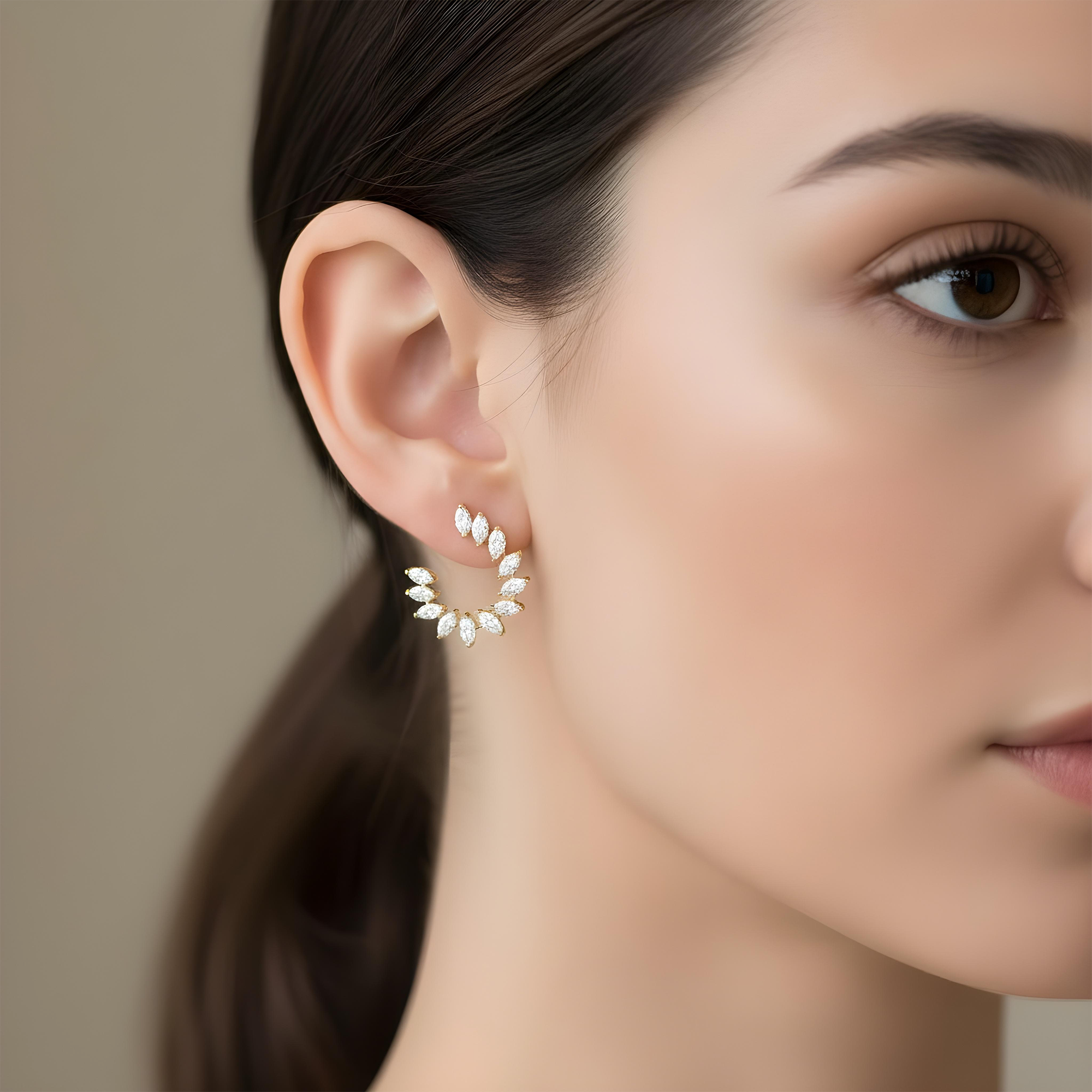 14K White Gold Marquise Cut Diamond Open Hoop Earrings 5.92ctw