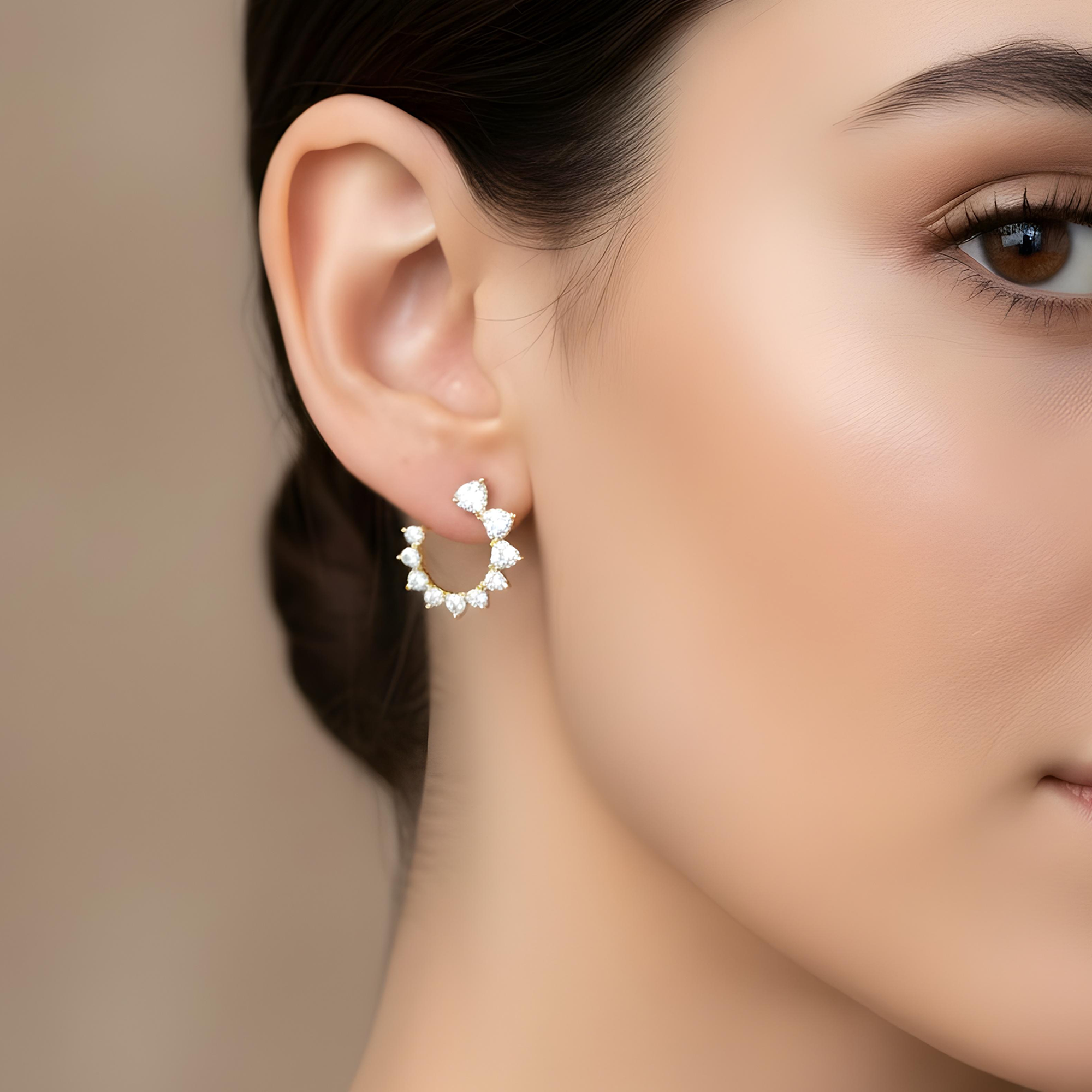 14K White Gold Graduated Heart Cut Diamond Open Hoop Earrings 10.42ctw