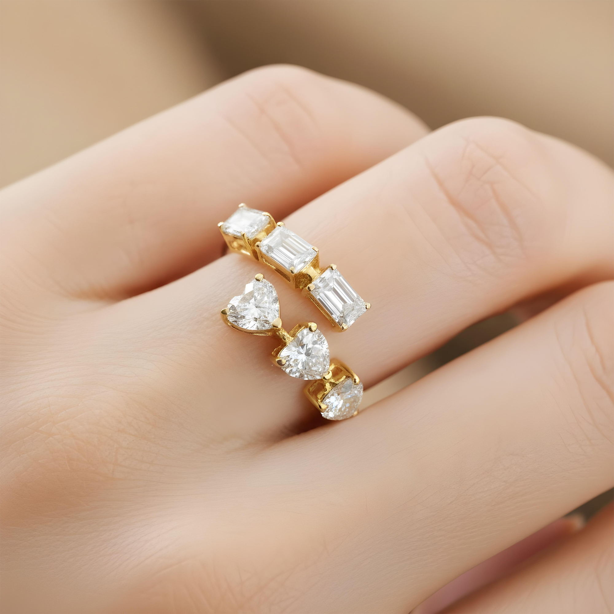 14K White Gold Heart & Emerald Cut Wrap Ring 2.05ct