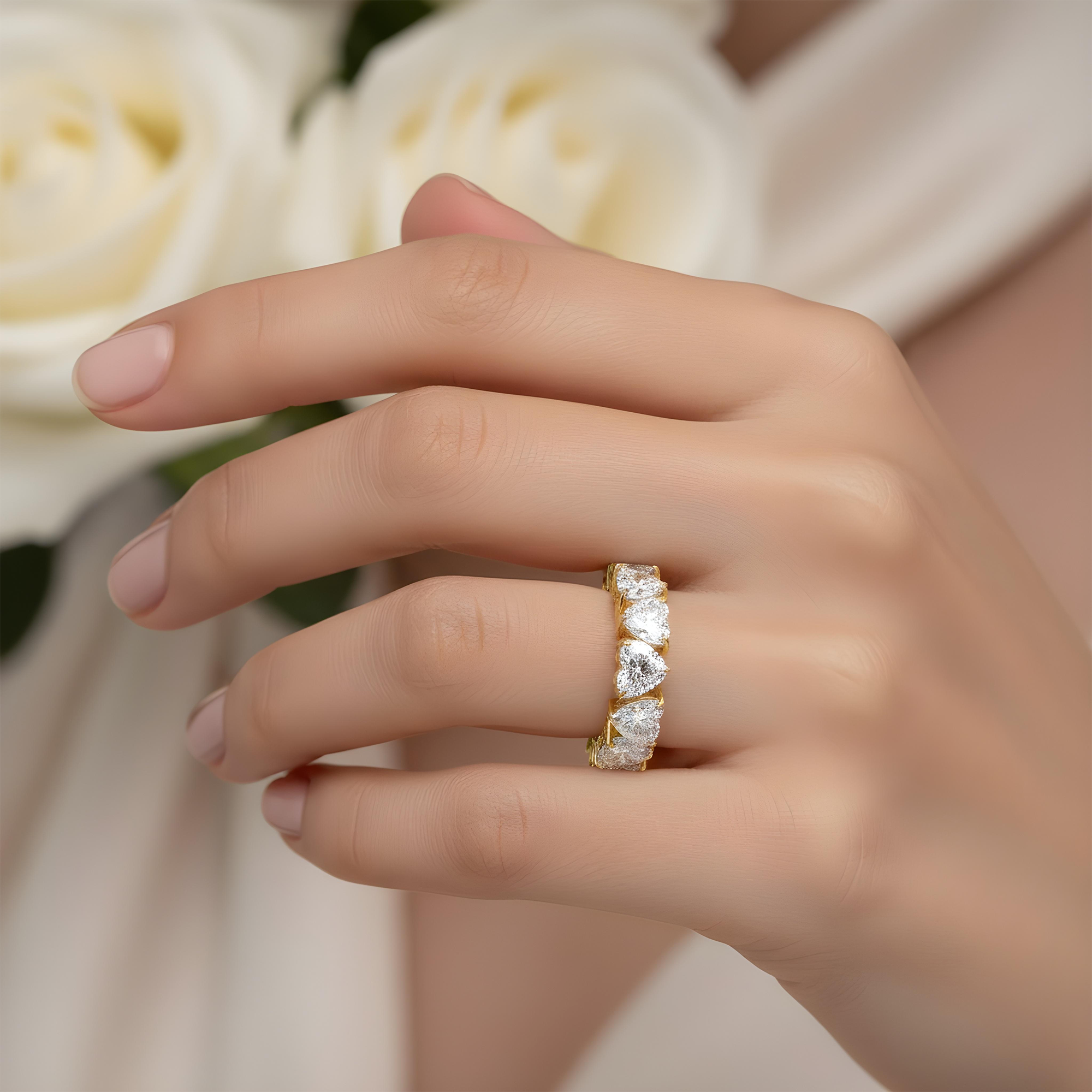 14K White Gold Heart Cut Diamond Eternity Ring 7.18ct (size 6-8)