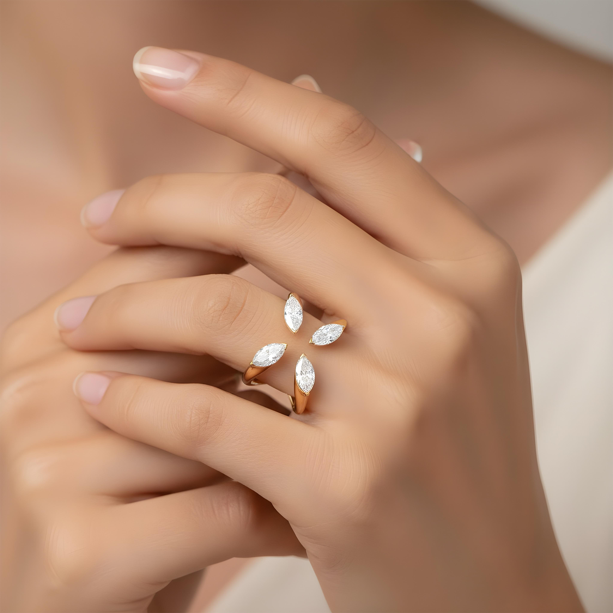 14K White Gold Marquise Cut Floating Diamond Ring 4.21ct