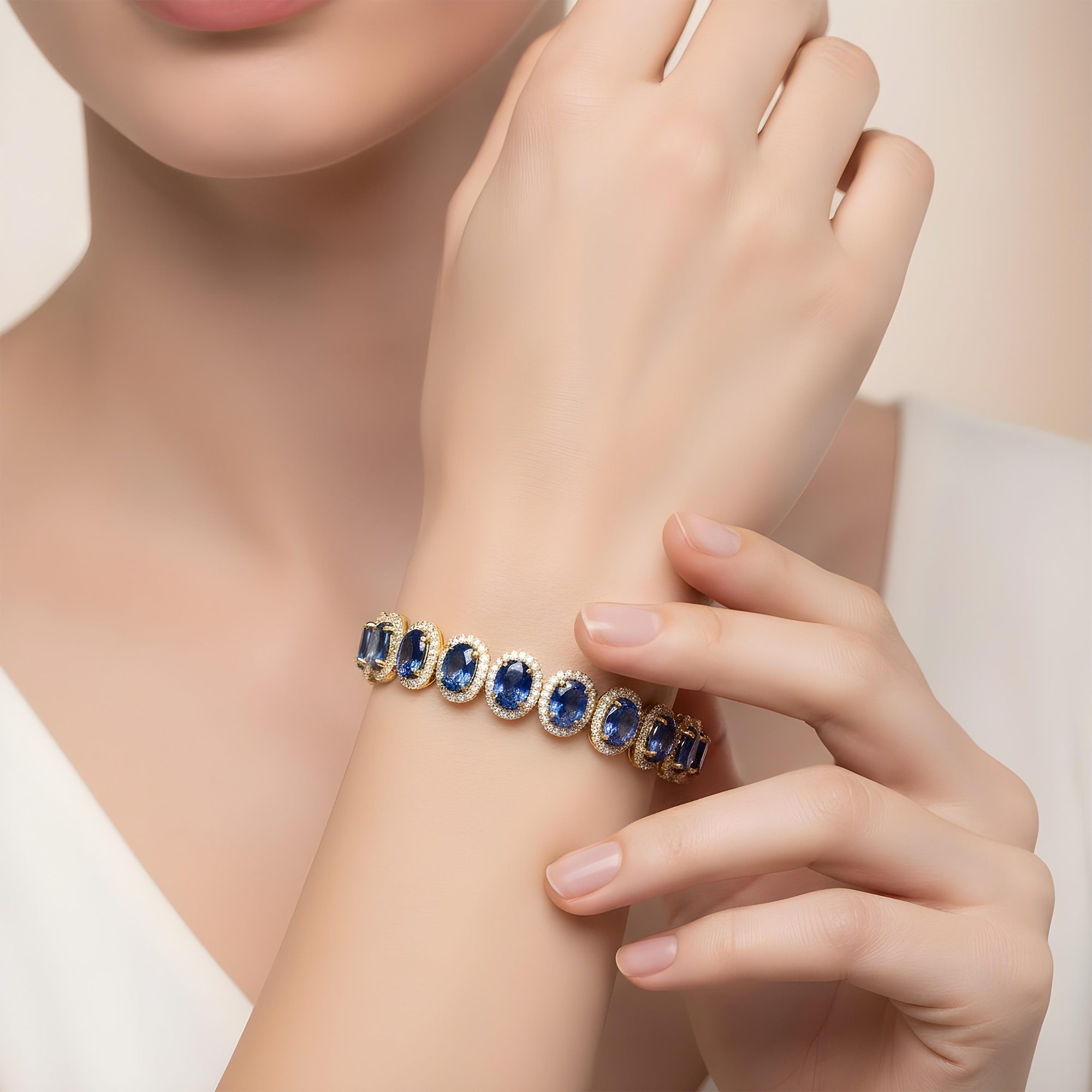 18K White Gold Oval Cut Sapphire & Diamond Bracelet