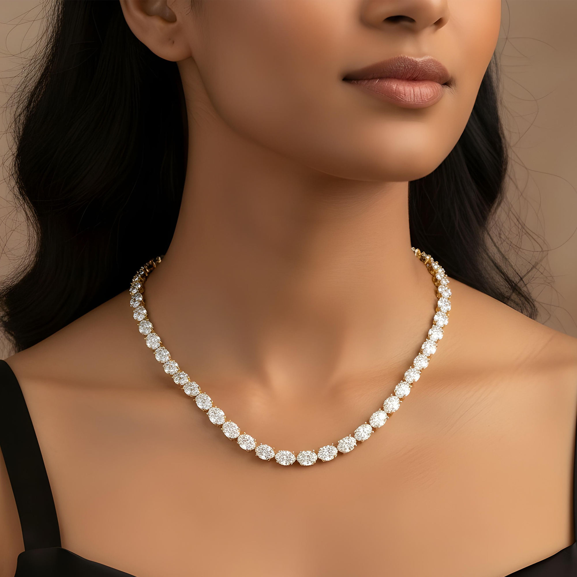 14K White Gold Full Oval Cut Diamond Chain 178.33ct