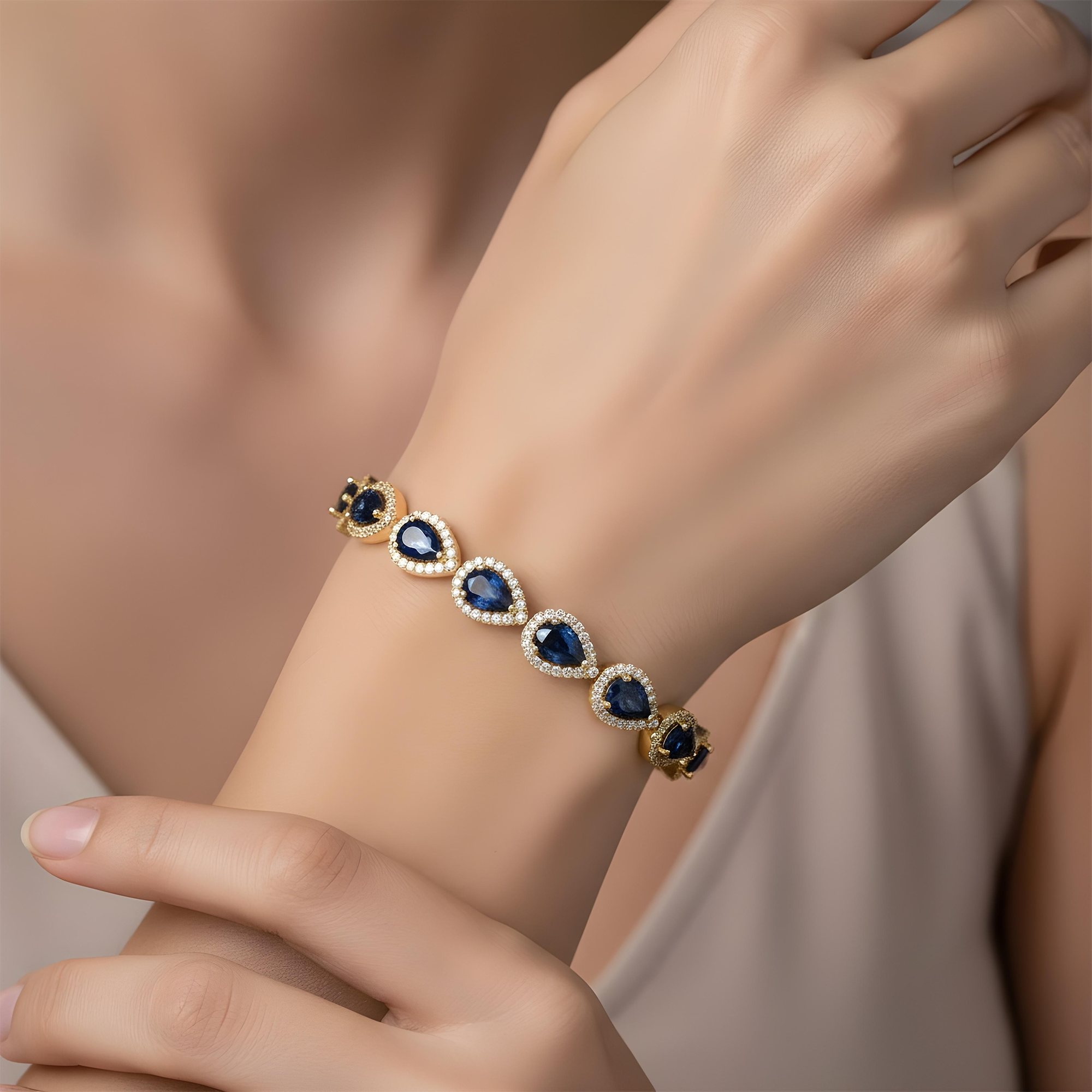 18K White Gold Pear Cut Sapphire & Diamond Bracelet