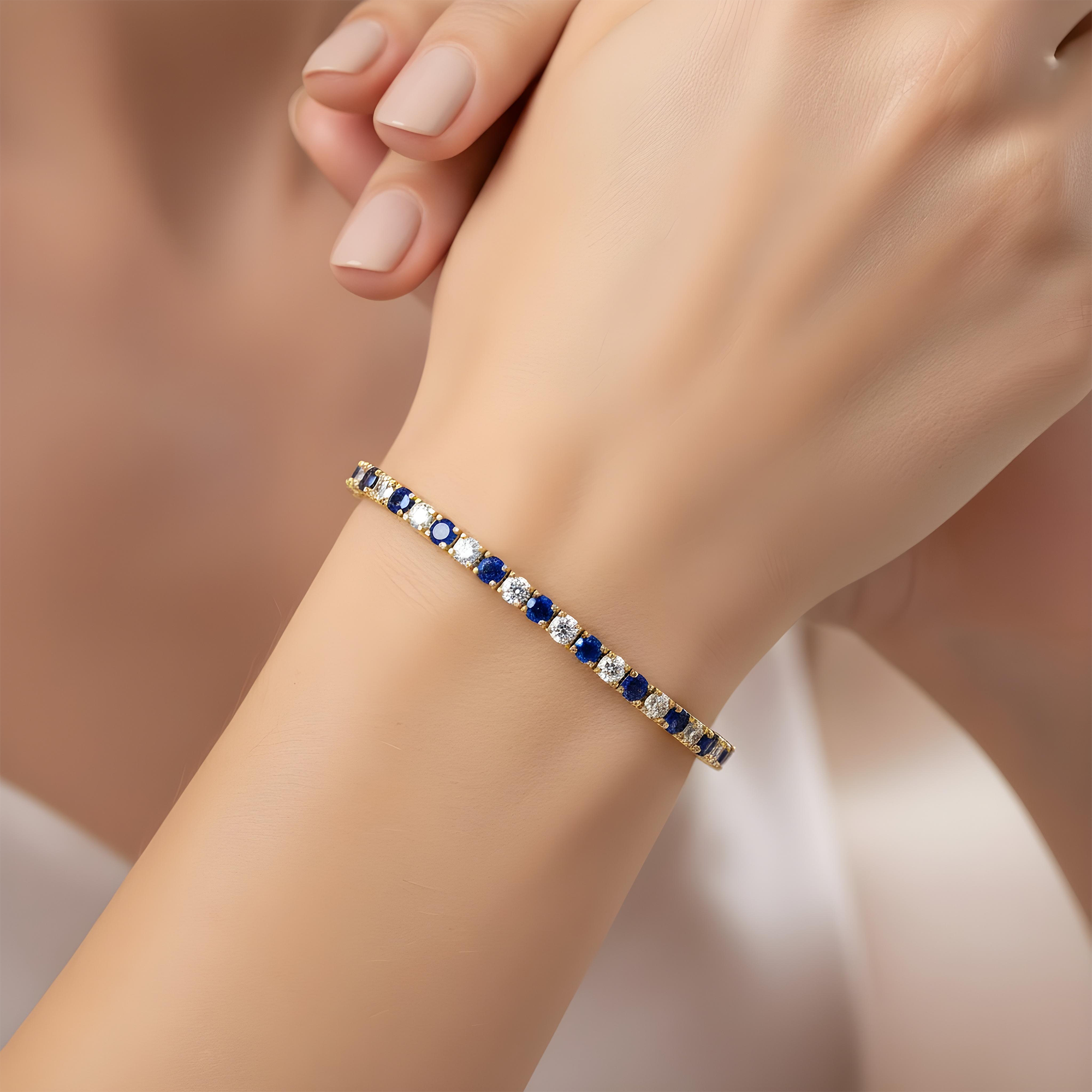 14K White Gold Round Cut Diamond & Sapphire Bracelet 6.50ctw