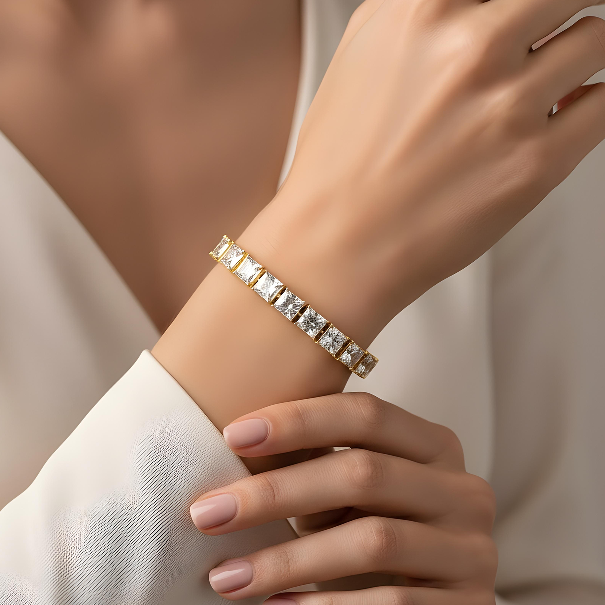 14K White Gold Princess Cut Diamond Tennis Bracelet 27.25ct