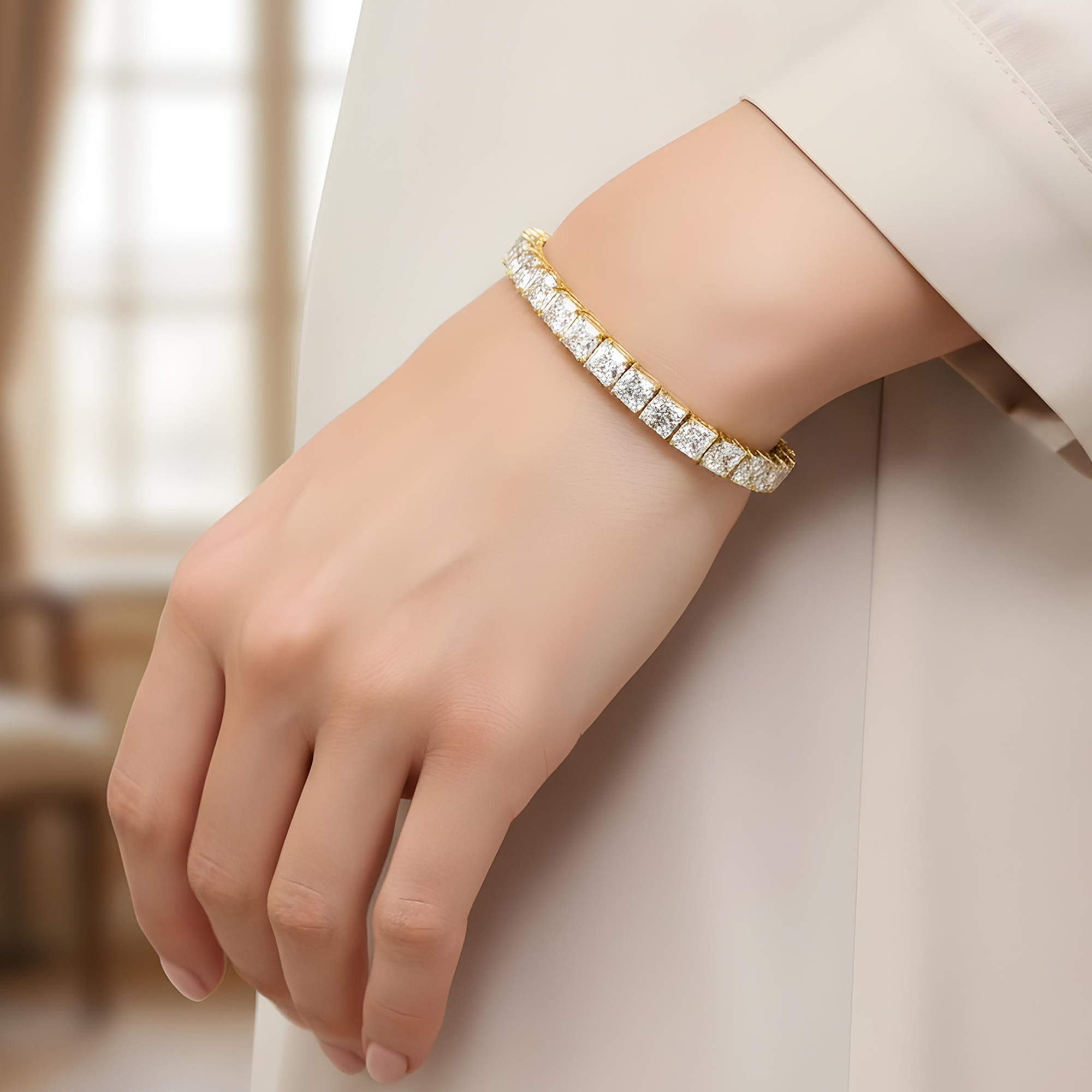 14K White Gold Asscher Cut Diamond Tennis Bracelet 30.04ct