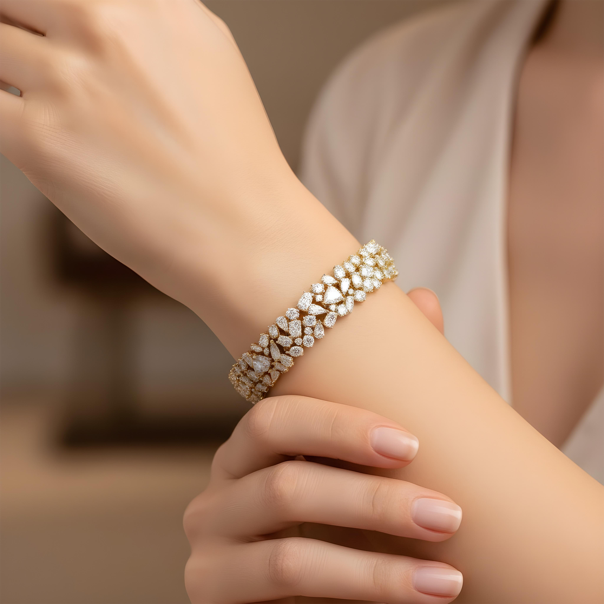 14K White Gold Multi Cut Diamond Bracelet 15.28ct (1 of 3 matching set)