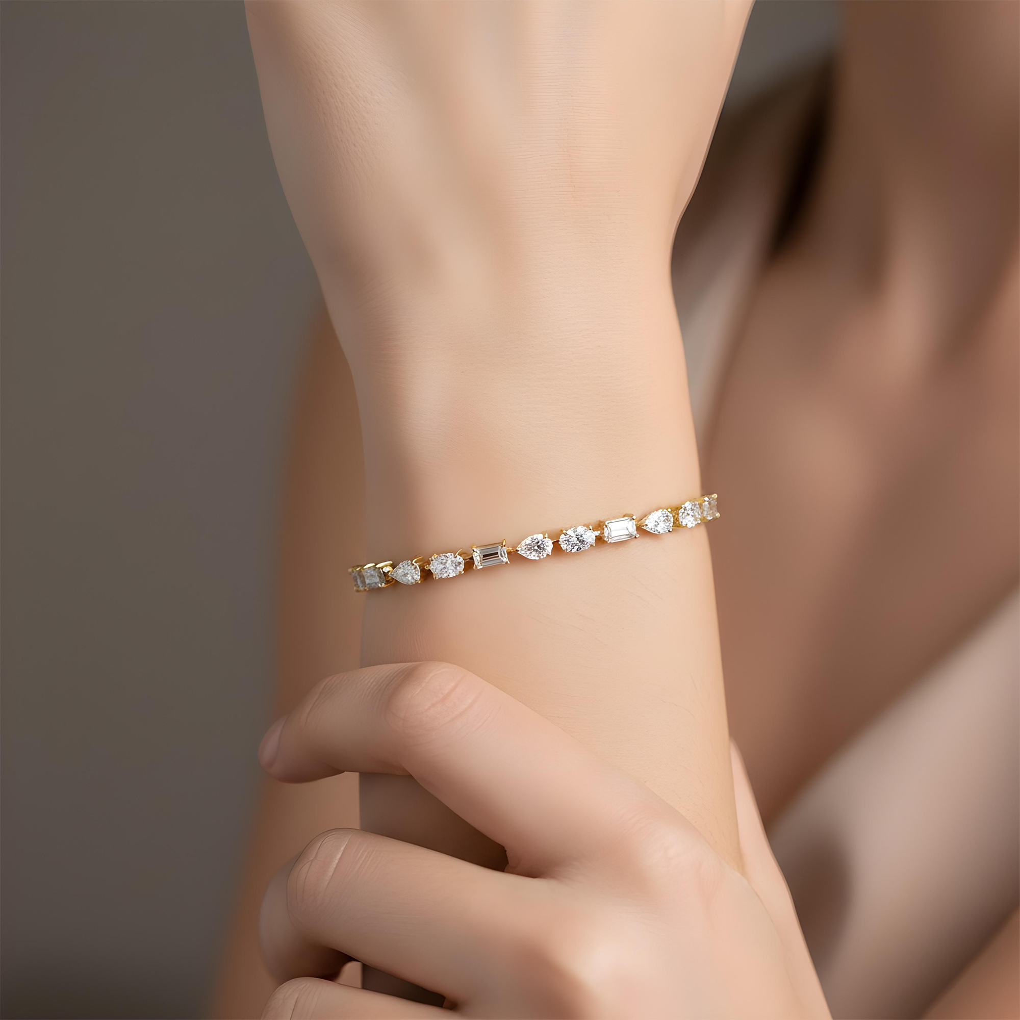 14K White Gold Pear, Oval & Emerald Cut Diamond Satellite Bracelet 11.0ct