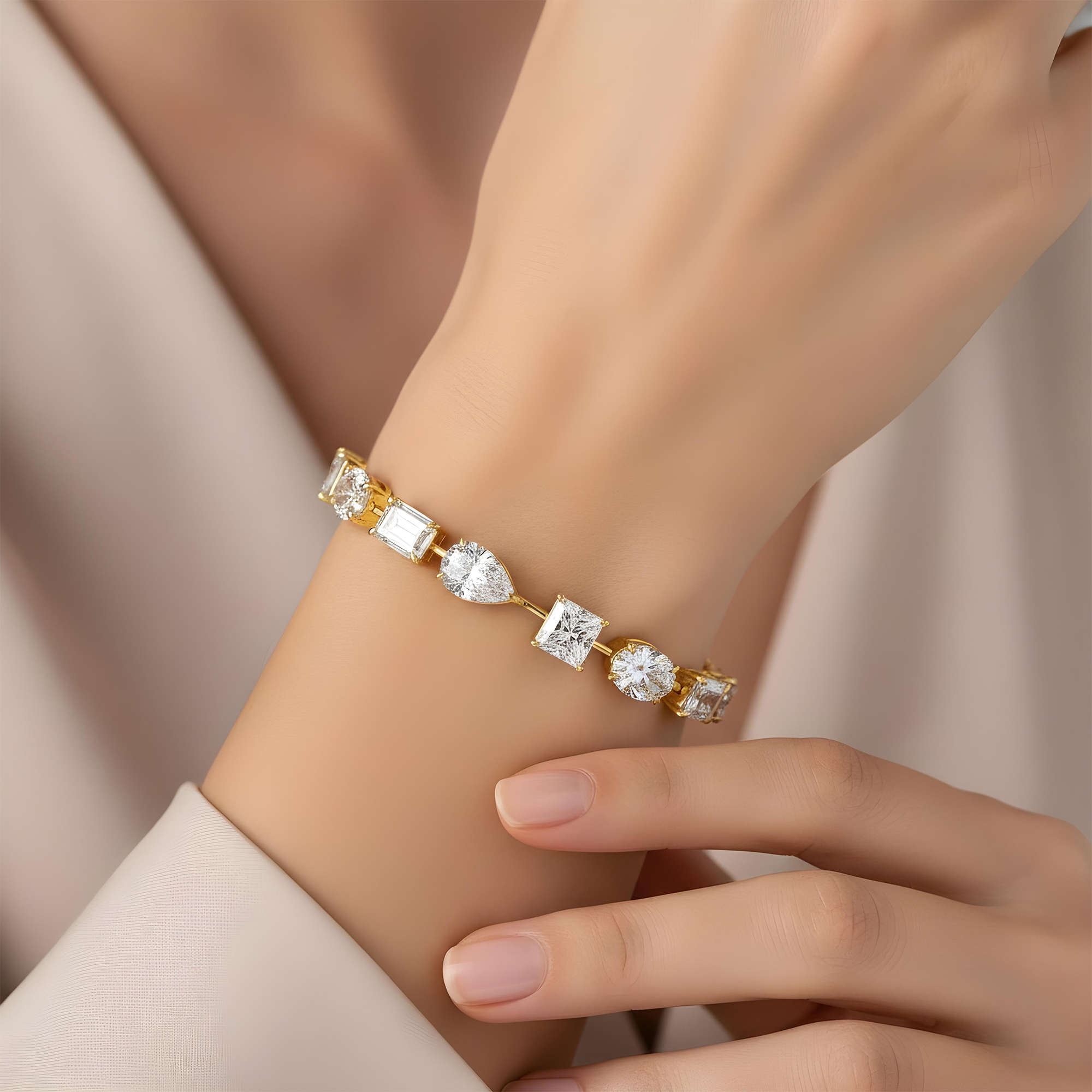 14K White Gold Multi Cut Diamond Bracelet 25.05ct