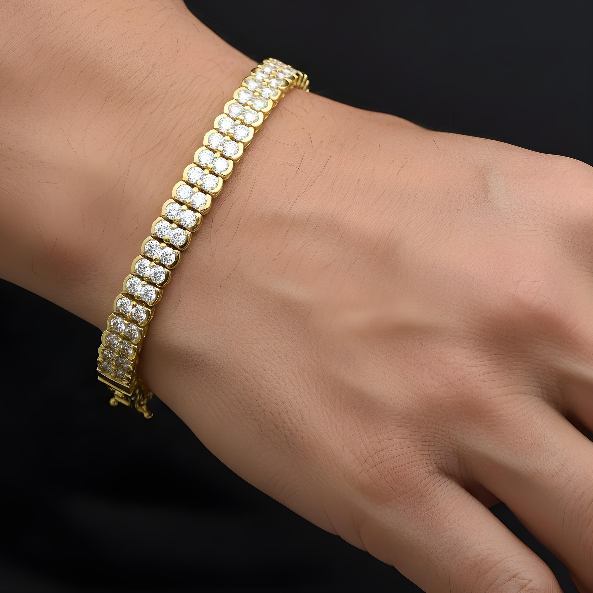 14K White Gold Double Row Round Diamond Tennis Bracelet 7.32ct