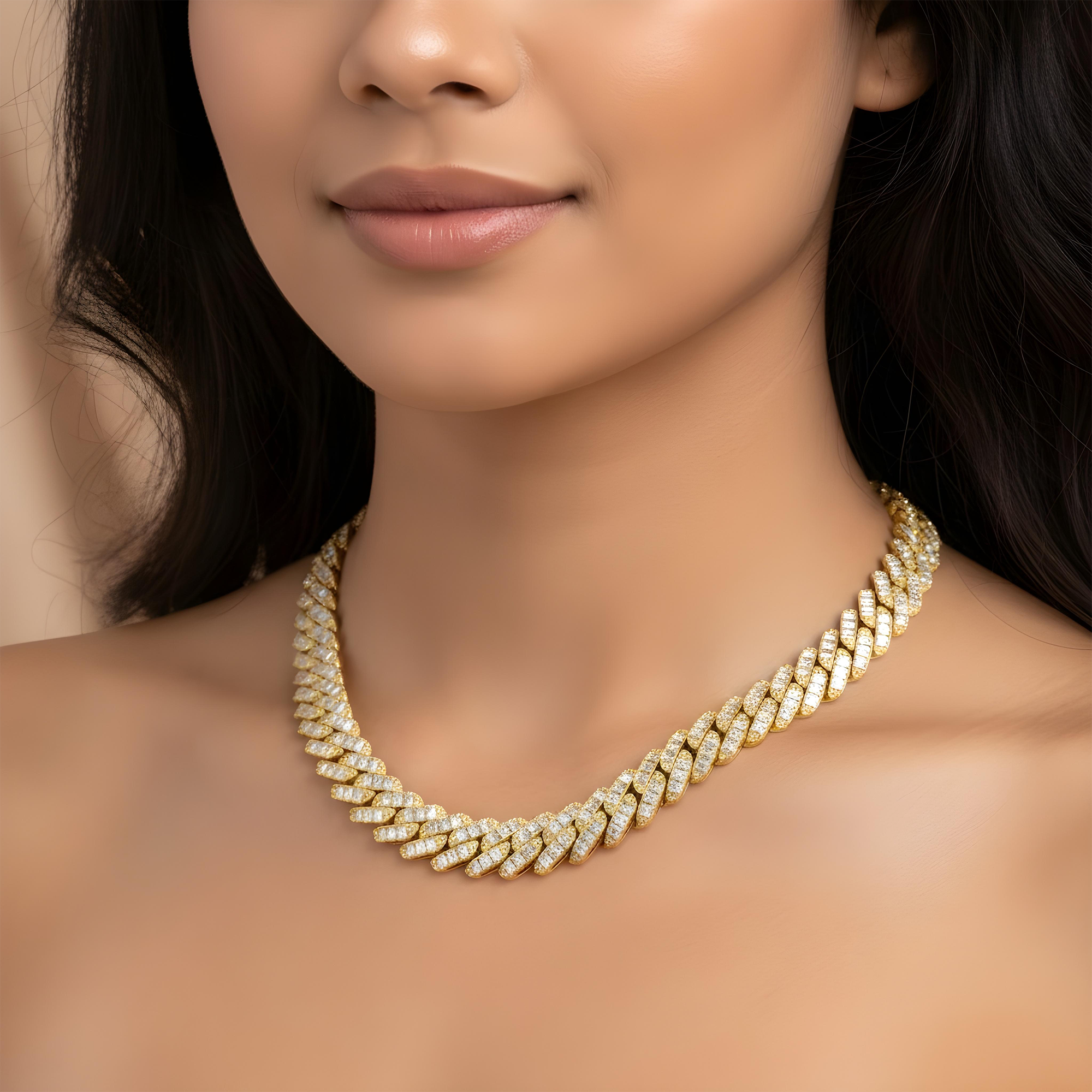 14K White Gold 13mm Emerald Cut Diamond Cuban Link Chain 58.65ct