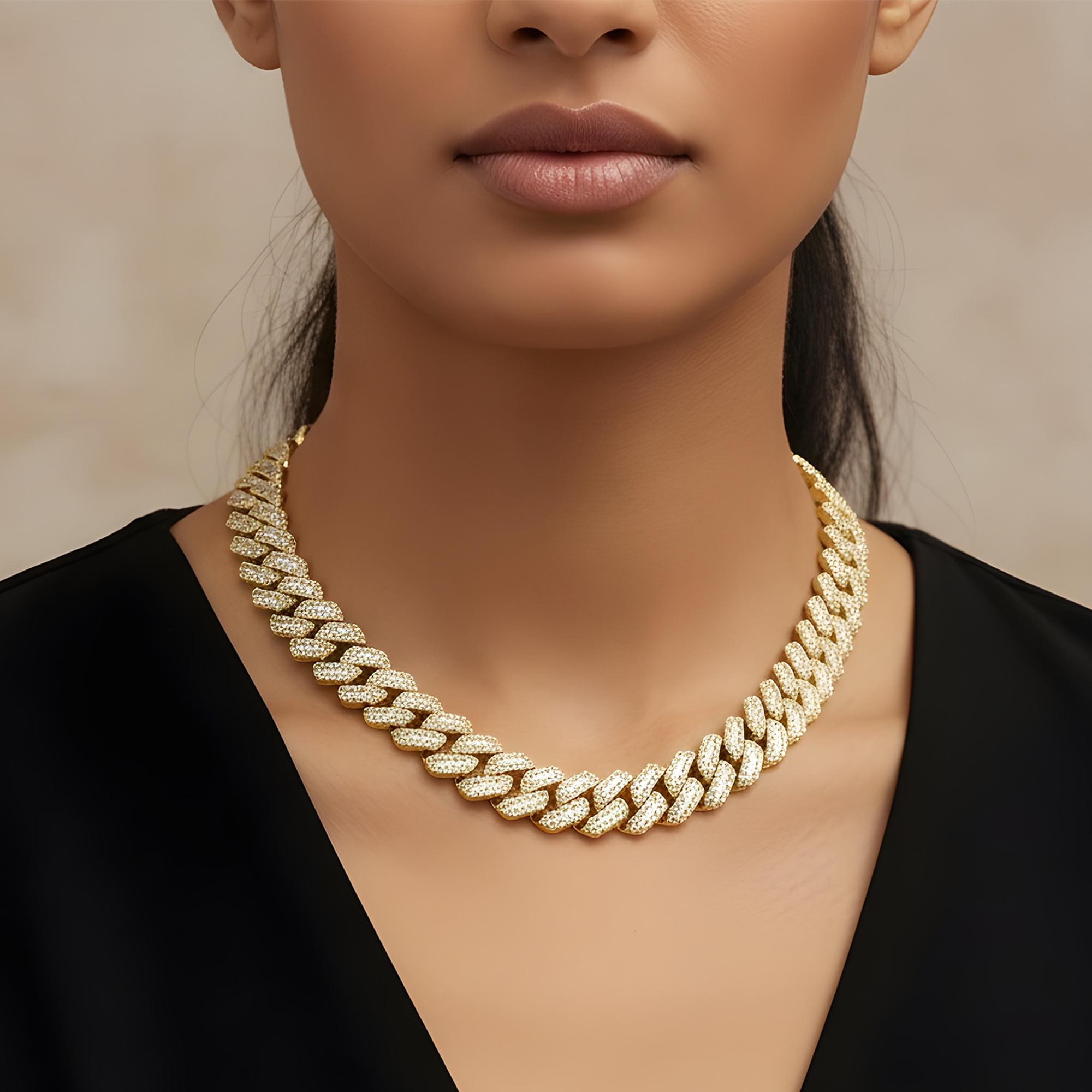 14K White Gold 14mm Baguette & Round Diamond Cuban Link Chain 20.10ct