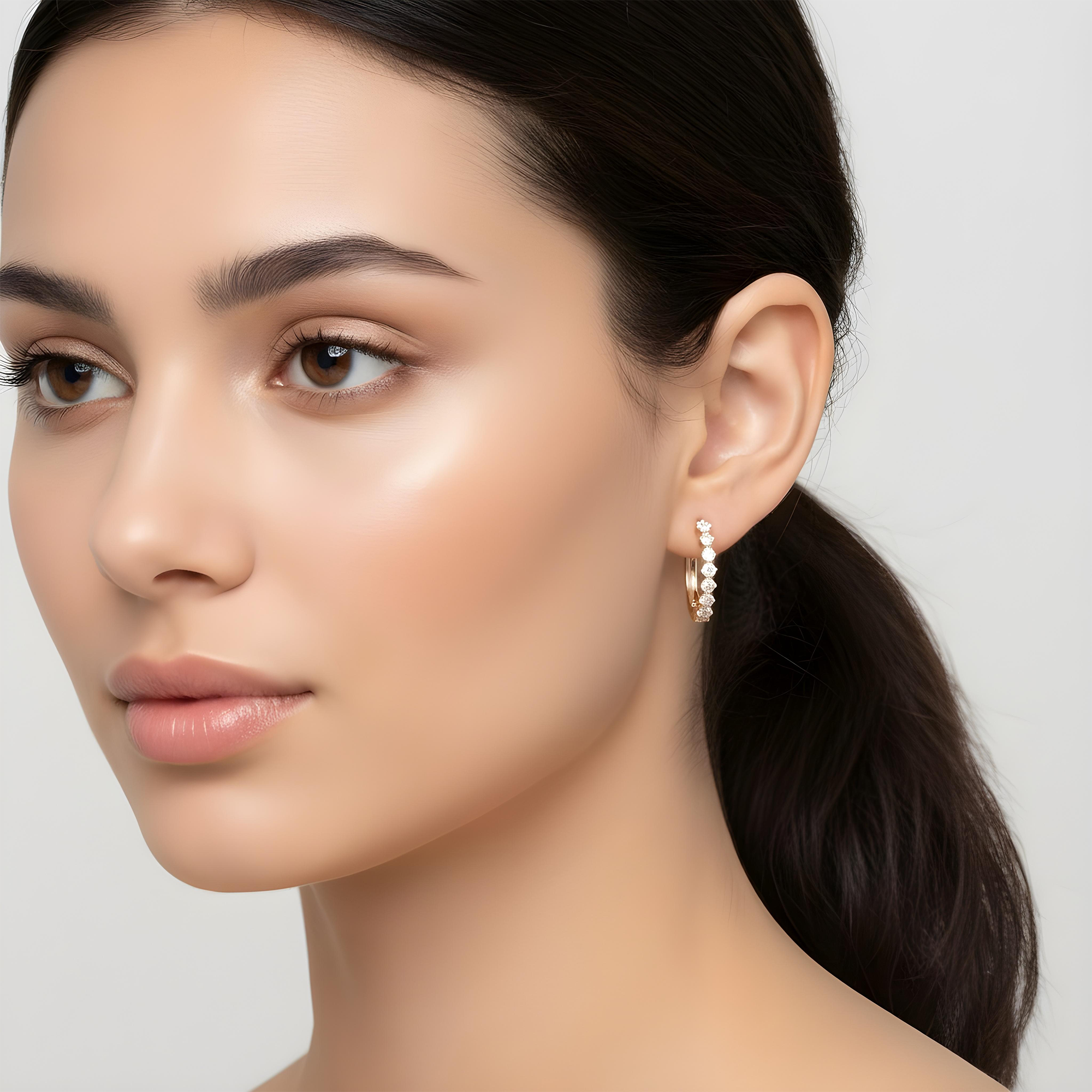White Gold Round Cut Diamond Inside Hoop Earrings 4.51ctw