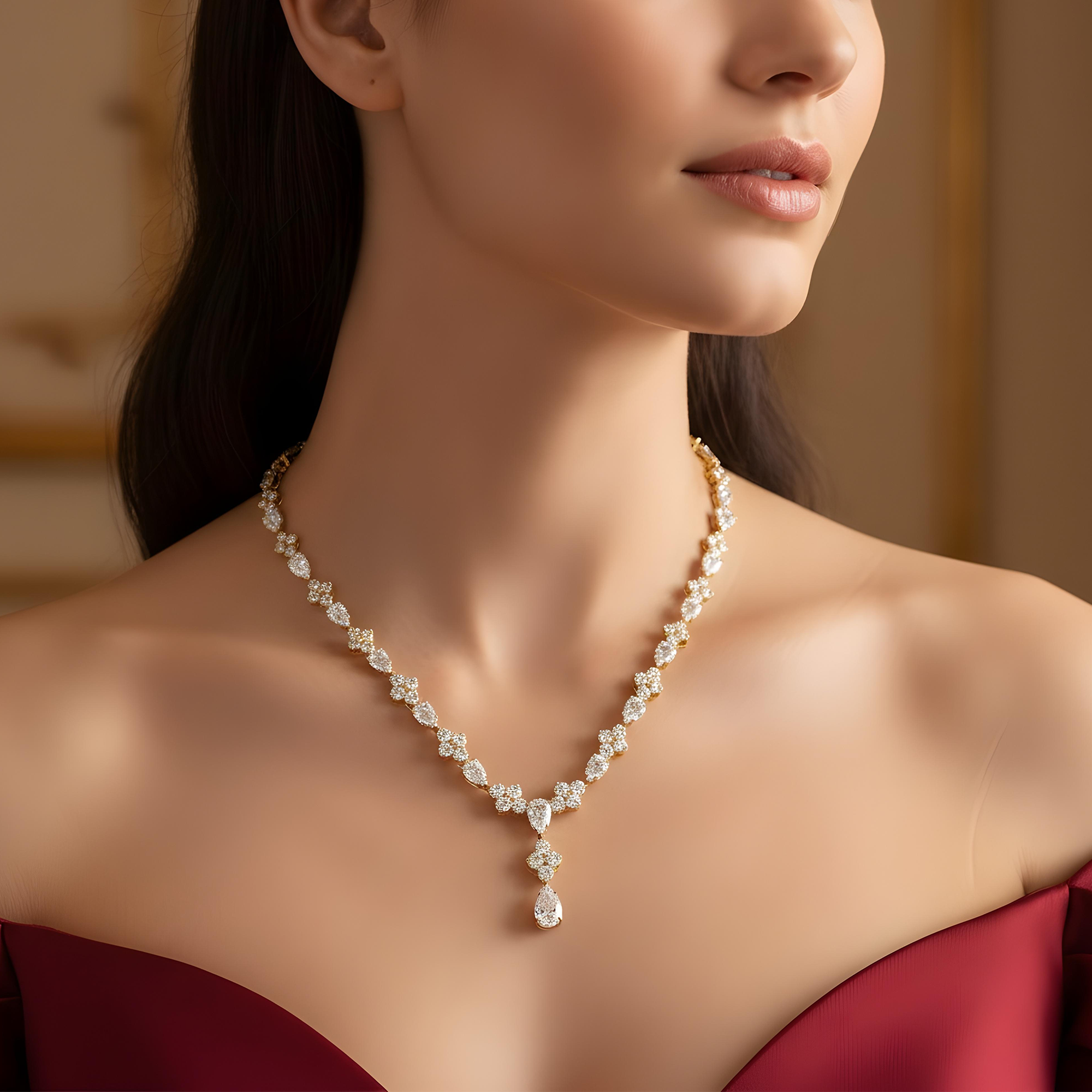 18K White Gold Round & Pear Cut Diamond Drop Necklace 52.43ct
