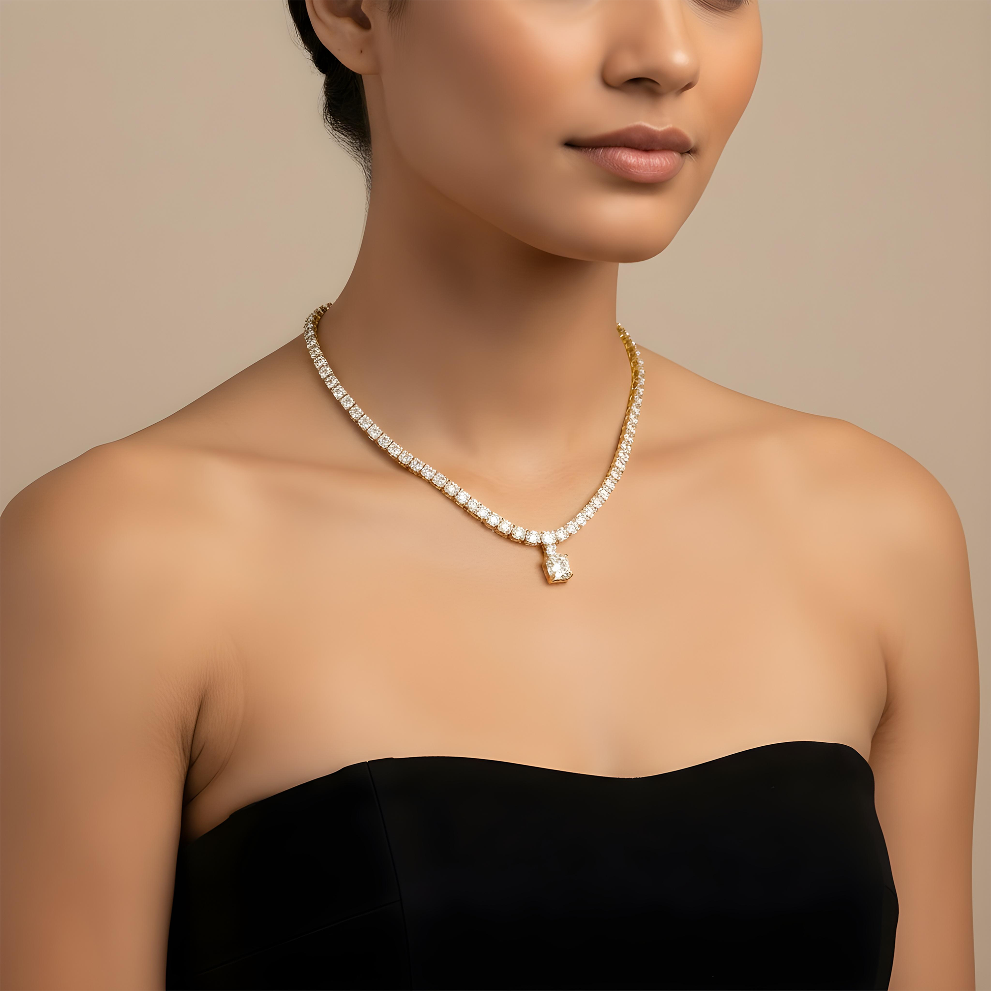 IGI 18K White Gold Full Asscher Cut Diamond Drop Necklace 138.23ct