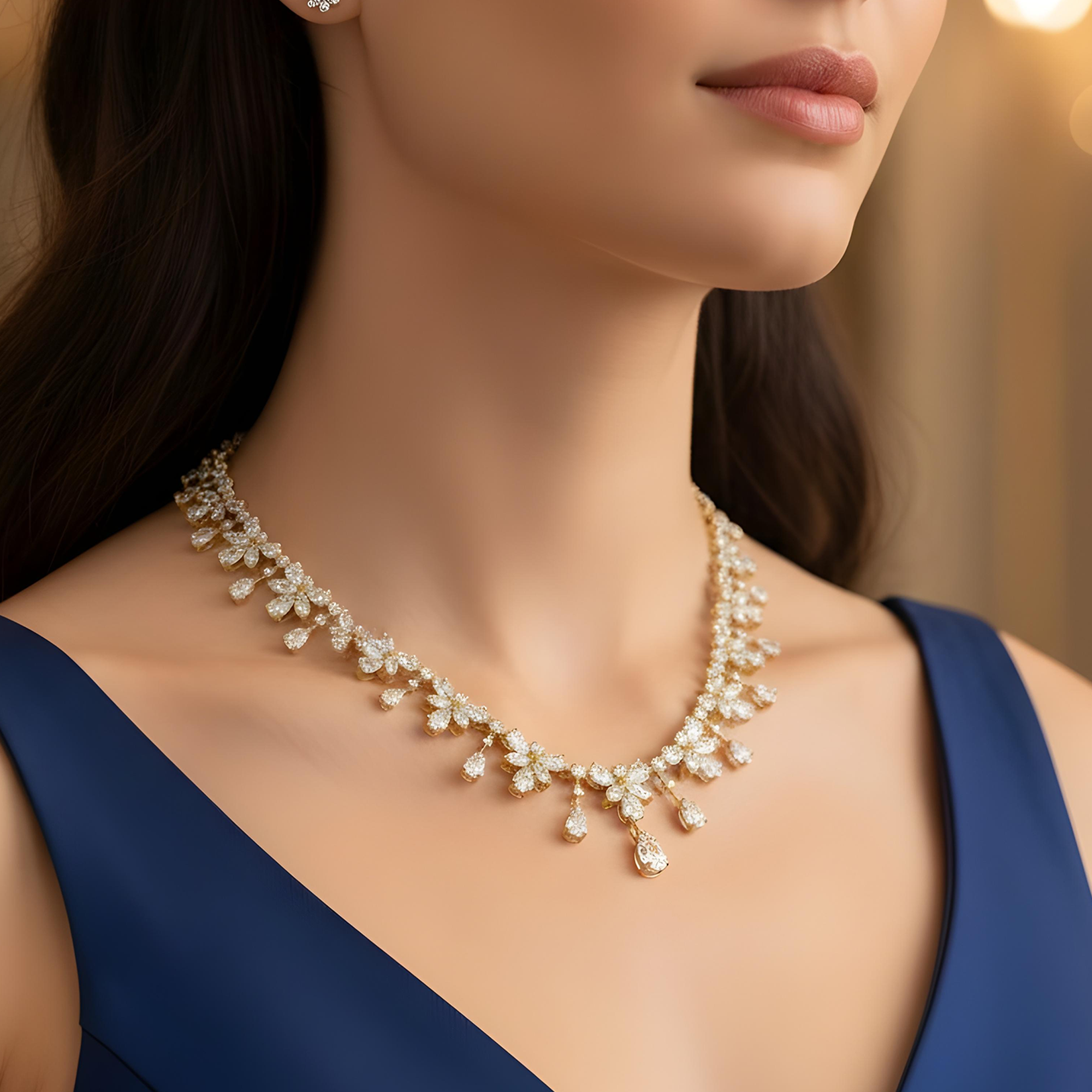 18K White Gold Round & Pear Cut Diamond Necklace 85.85ct