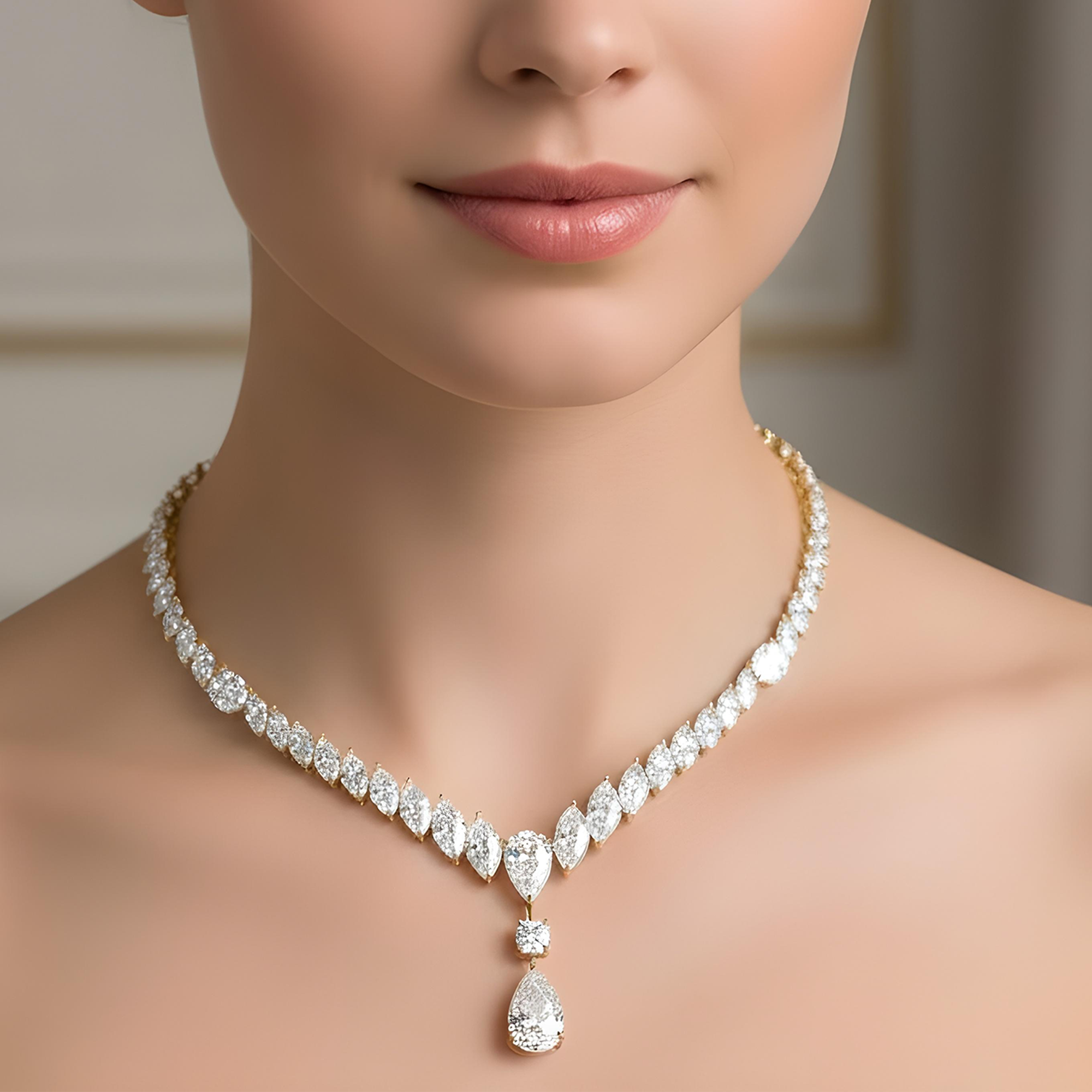 18K White Gold Marquise Cut Diamond Drop Necklace 54.01ct