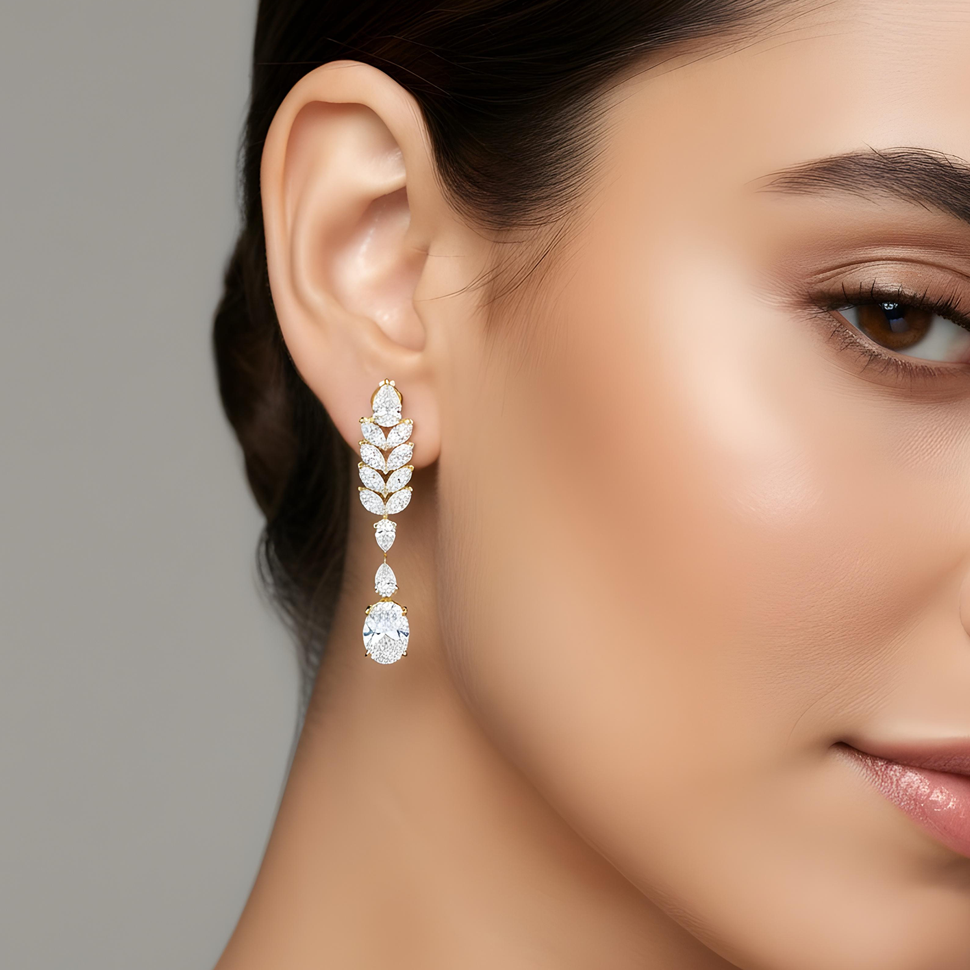 14K White Gold Pear & Oval Cut Diamond Drop Earrings 8.22ct