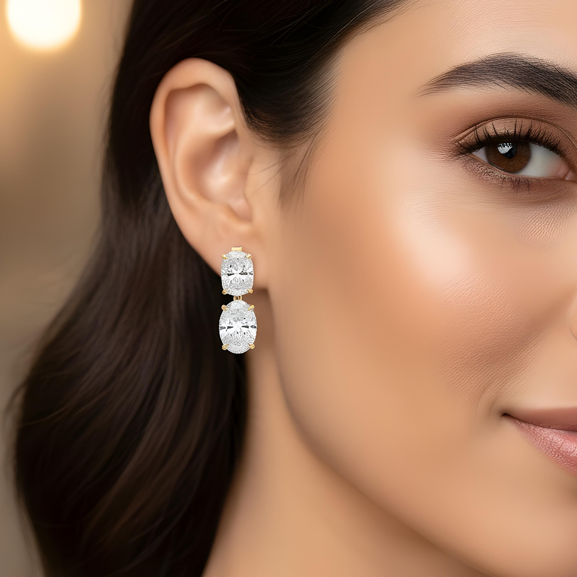 14K White Gold Cushion & Oval Cut Diamond Drop Earrings 17.25ct