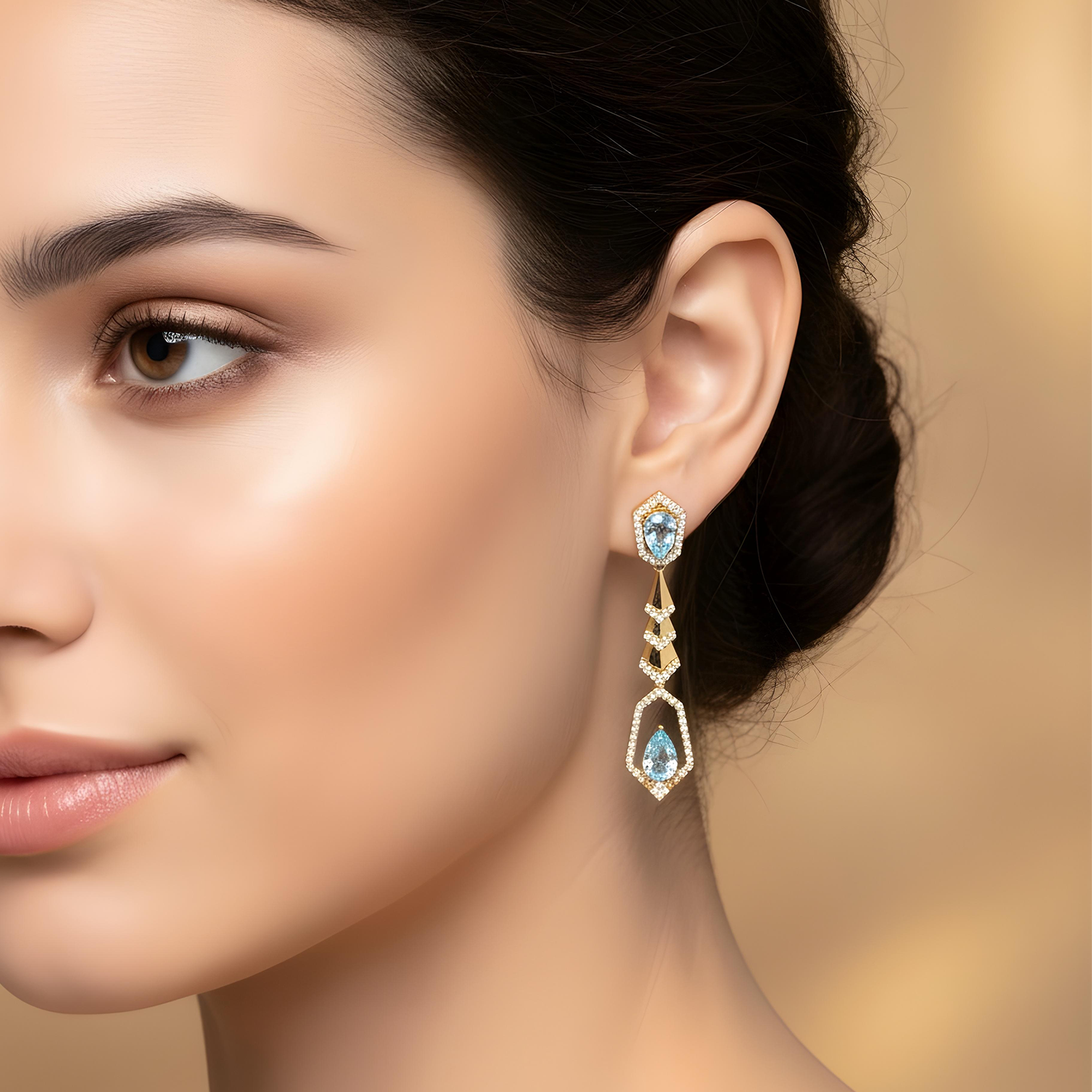 18K White Gold Pear Cut Fancy Vivid Blue Diamond Geometric Drop Earrings 5.59ctw