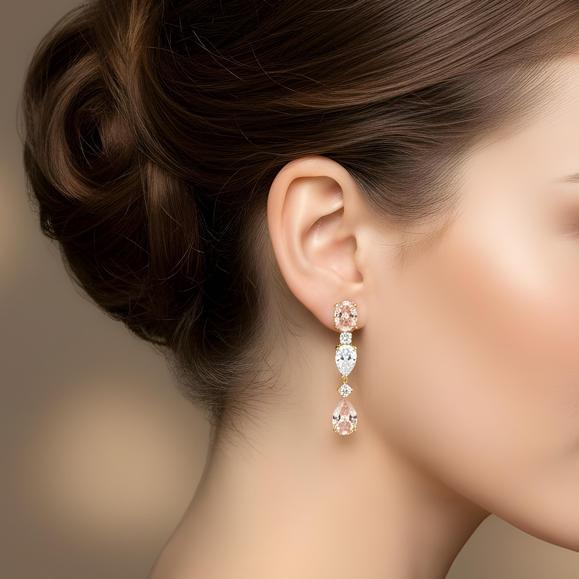 18K White Gold Three Teir Pink Diamond Drop Earrings 7.43ctw